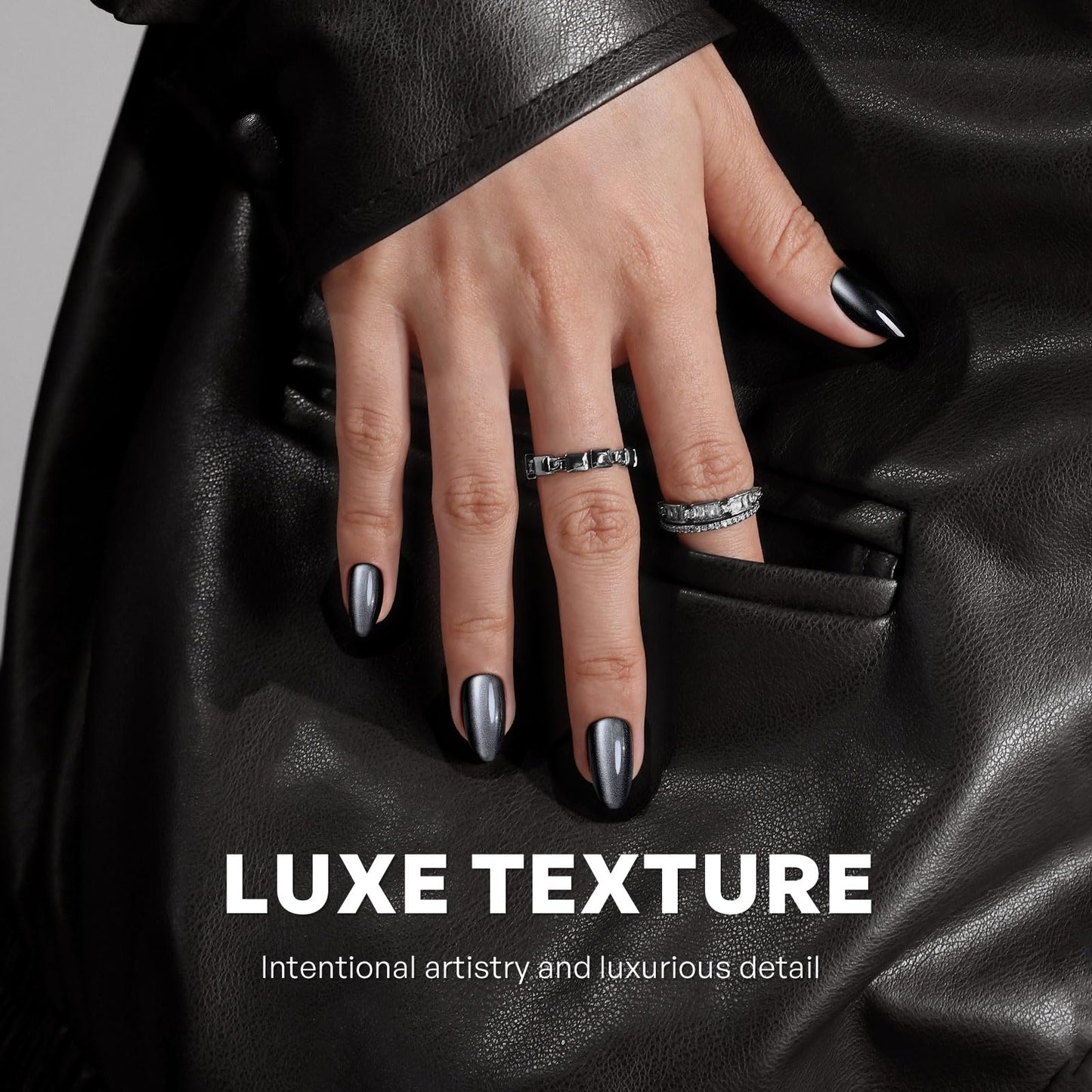 Black Cat Eye Press On Nails Short - GJZEZ Soft Gel Almond Galaxy-Like Shimmer Cool Goth Press On Nails for Women, Winter Halloween Stick On Nails in 16 Sizes - 32PCS Reusable Glue On Nails, Ink Noir