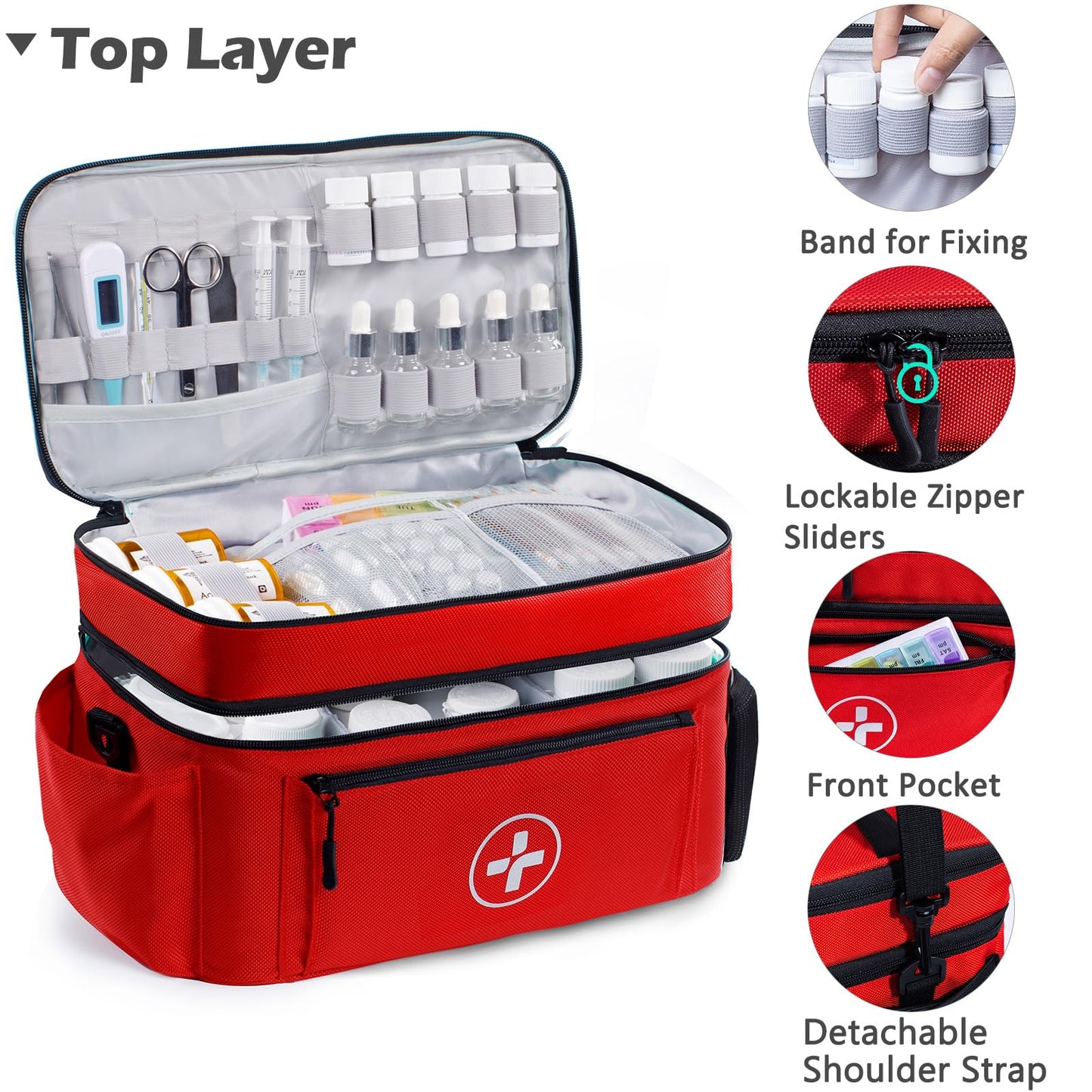 BAGSFY Travel Medicine Bag Organizer, Medical Bag Empty, Pill Bottle Organizer for Home, Large Medication Storage, Travel Carrying Case First Aid Kit Bags Empty, Emergency Kit.