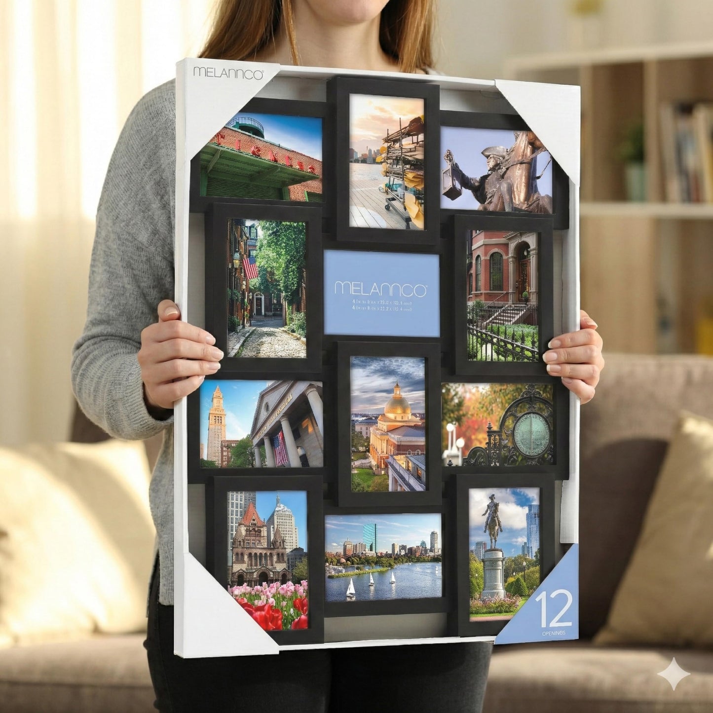 MELANNCO Collage Picture Frame for Wall, Holds 12 Photos - Six 4x6 and Six 6x4 Images, 18x23 Inch Black Plastic Frame, Hang Horizontal or Vertical, Gallery Wall Decor