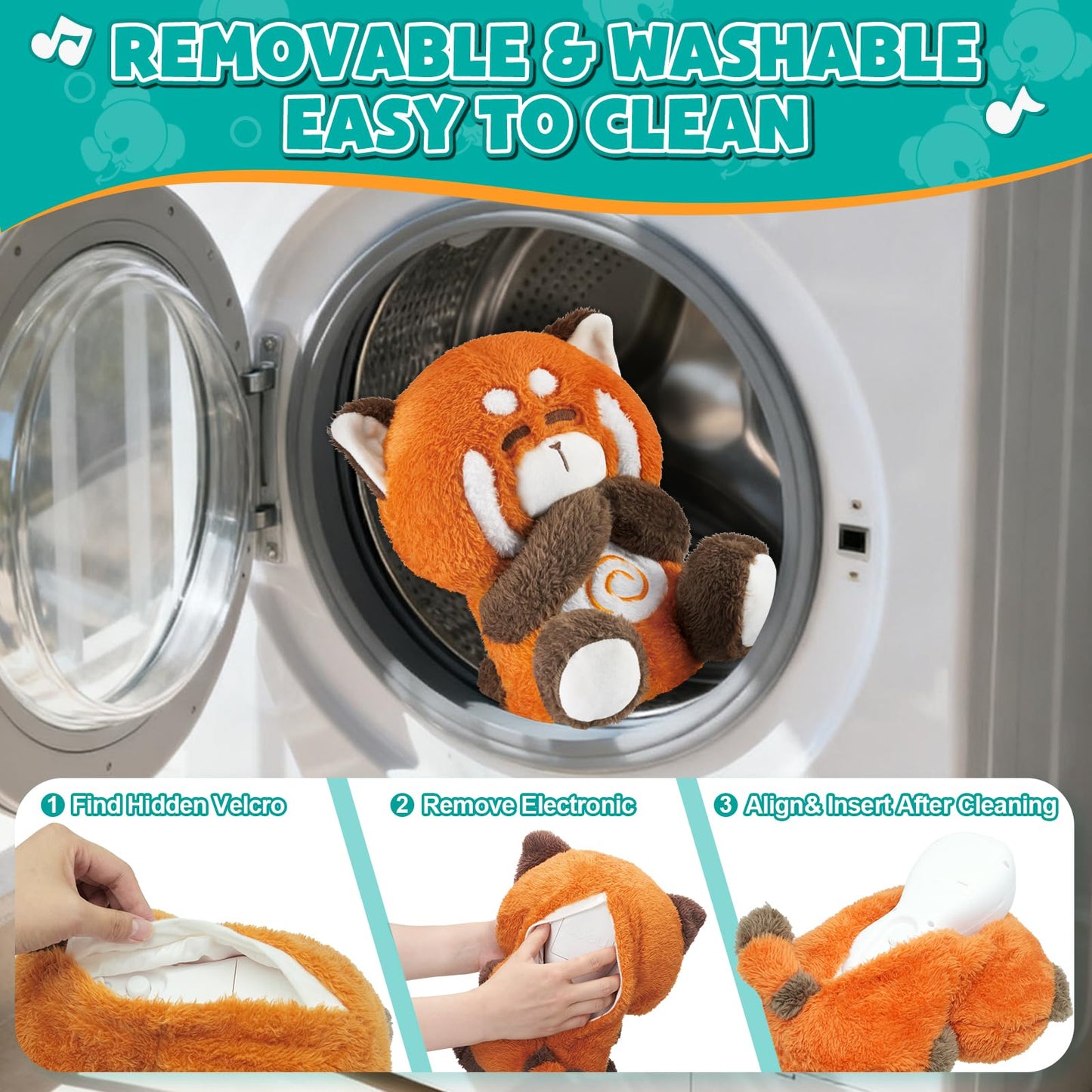 auby Red Panda Baby Soothing Toy - White Noise Machine & Lullabies, Plush Comfort with Rhythmic Breathing, Removable Sound Box for Easy Wash, Newborn Gift