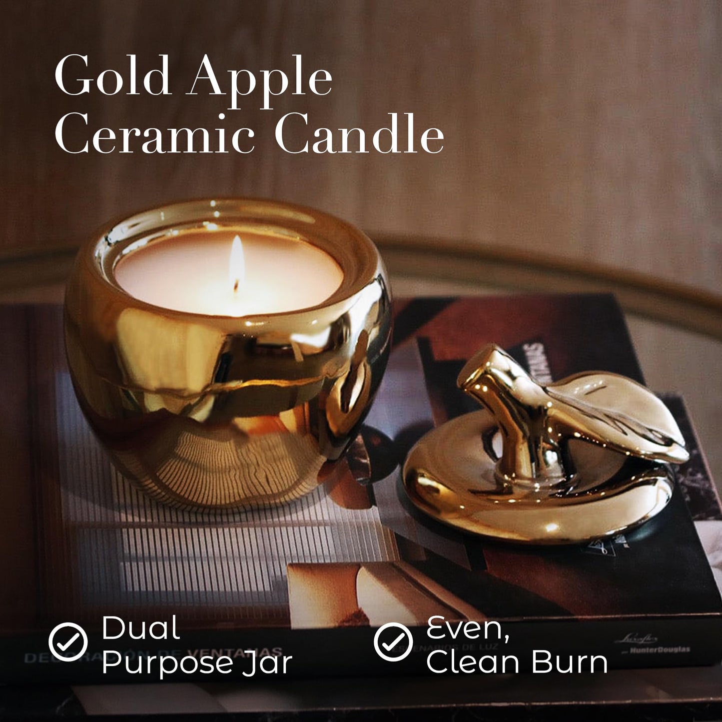 Luxury Apple Scented Candle – Large 40oz Jar with Soy Wax Blend & 1 Cotton Wick – Long Burn Time 180-220 Hours – Fall Candles, Fall Scented Candles, Soy Candle for Home & Holiday Décor (Gold)