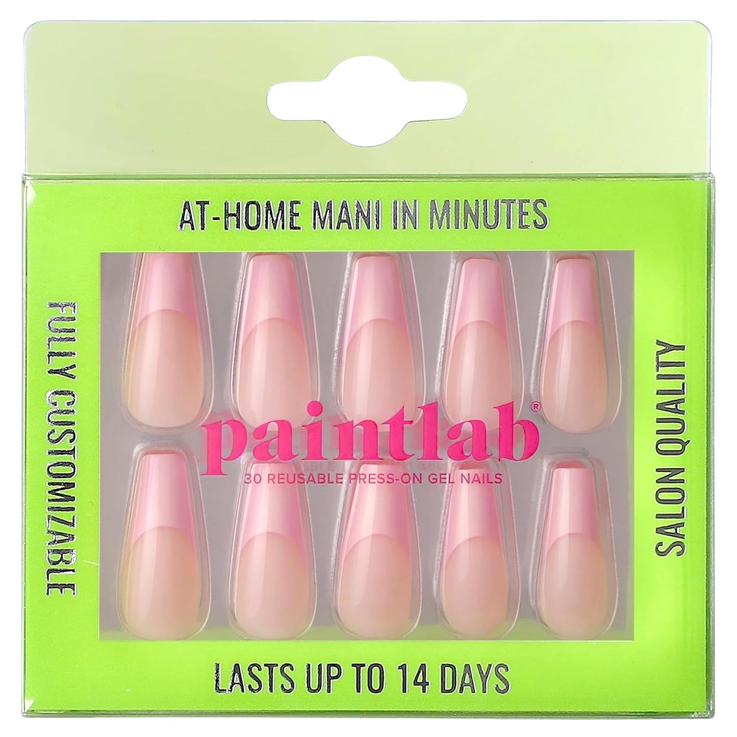 PaintLab Press On Nails - Blush Pink Coffin Fake Nails, 30 Nails in 15 Sizes with Glue, Reusable Salon Quality Press On Nails