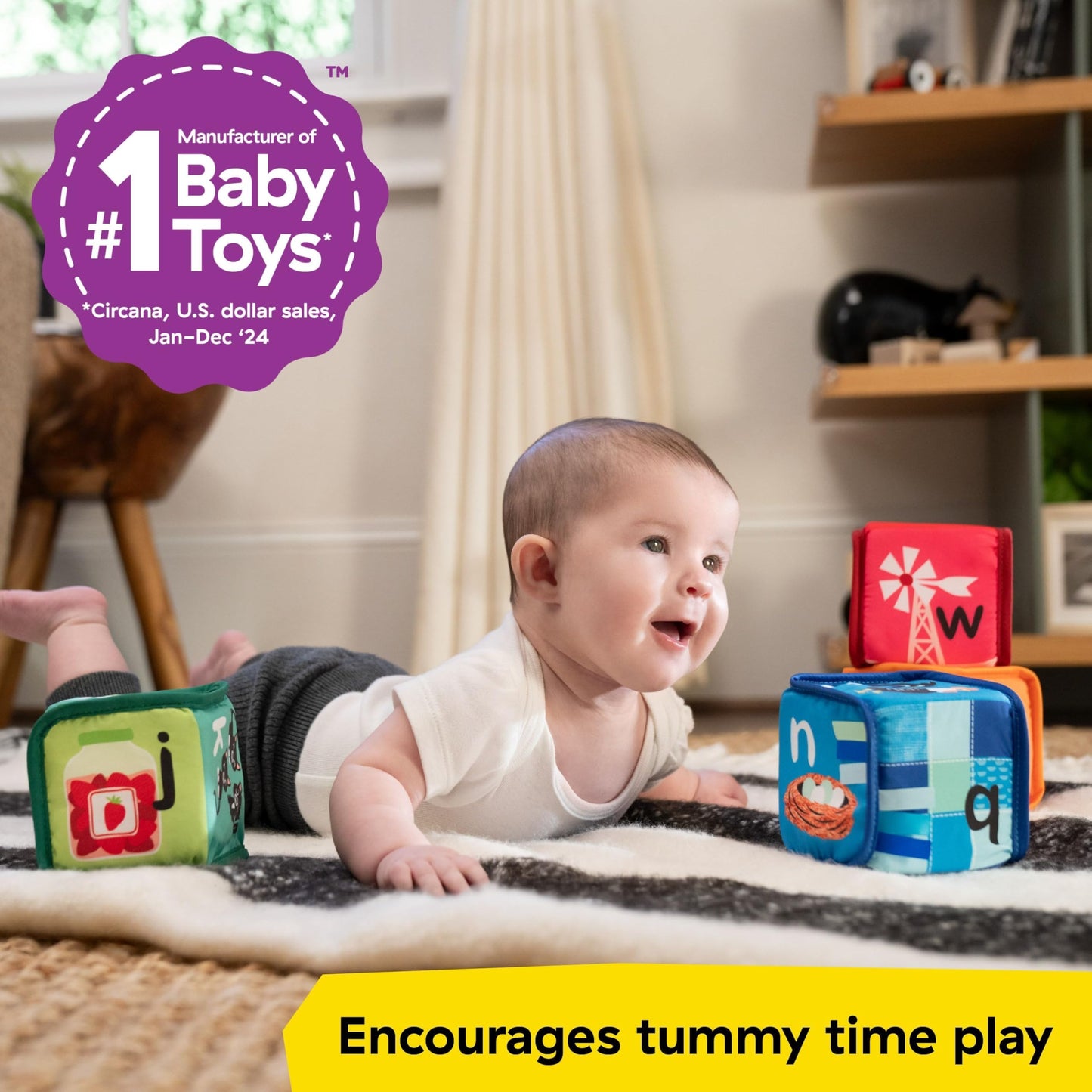 Baby Einstein Alpha Stacks Baby Learning Blocks, Soft, Multisensory Stacking Toys with Letters A-Z, Animals, Colors & Textures, Set of 4, Ages 3 Months+