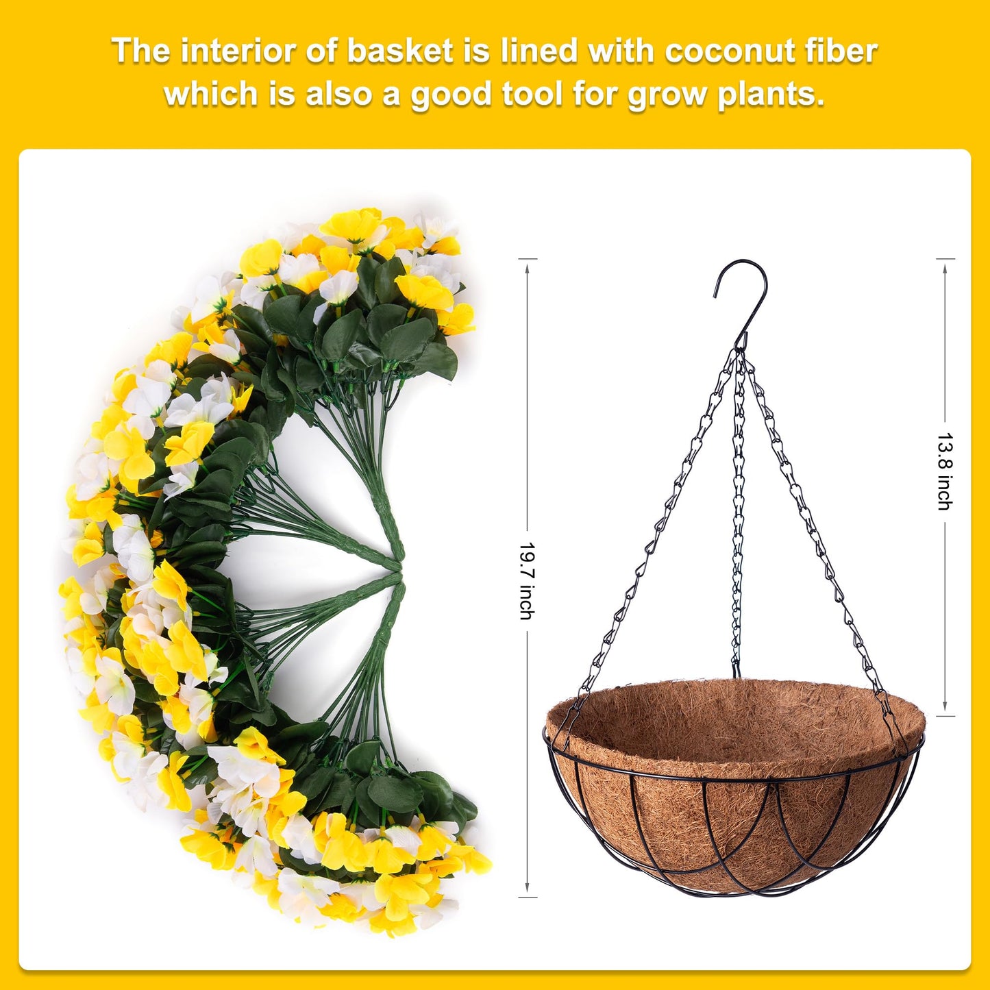 INXUGAO Artificial Hanging Flowers with Basket for Outdoor, Fake Hydrangea UV Resistant Arrangements in Pot Planter Spring Summer Decor for Porch Garden Yard(Yellow White)