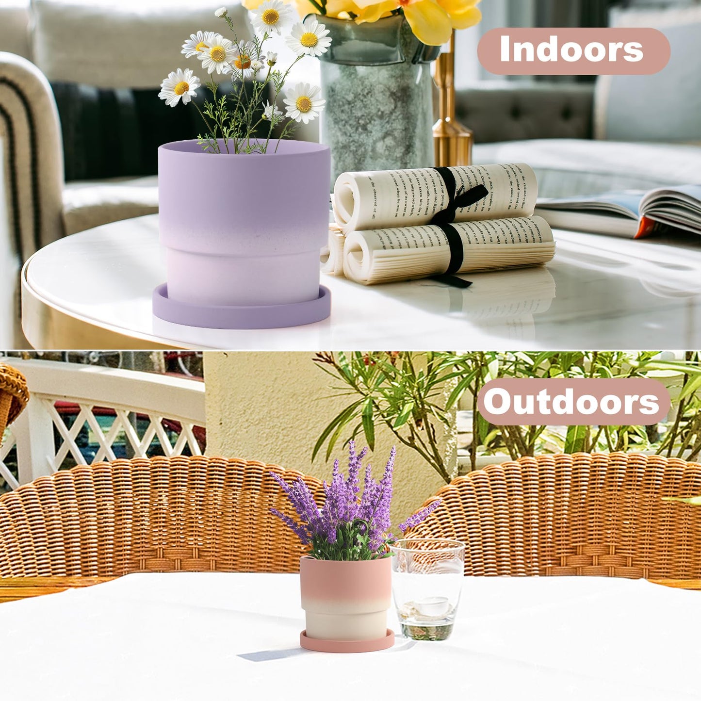 4PCS Flowerpot with Tray Ceramic Planters Small Planters for Indoor Plants Plant Pots Indoor with Drainage Small Succulent Clay Planter Pots (Green)