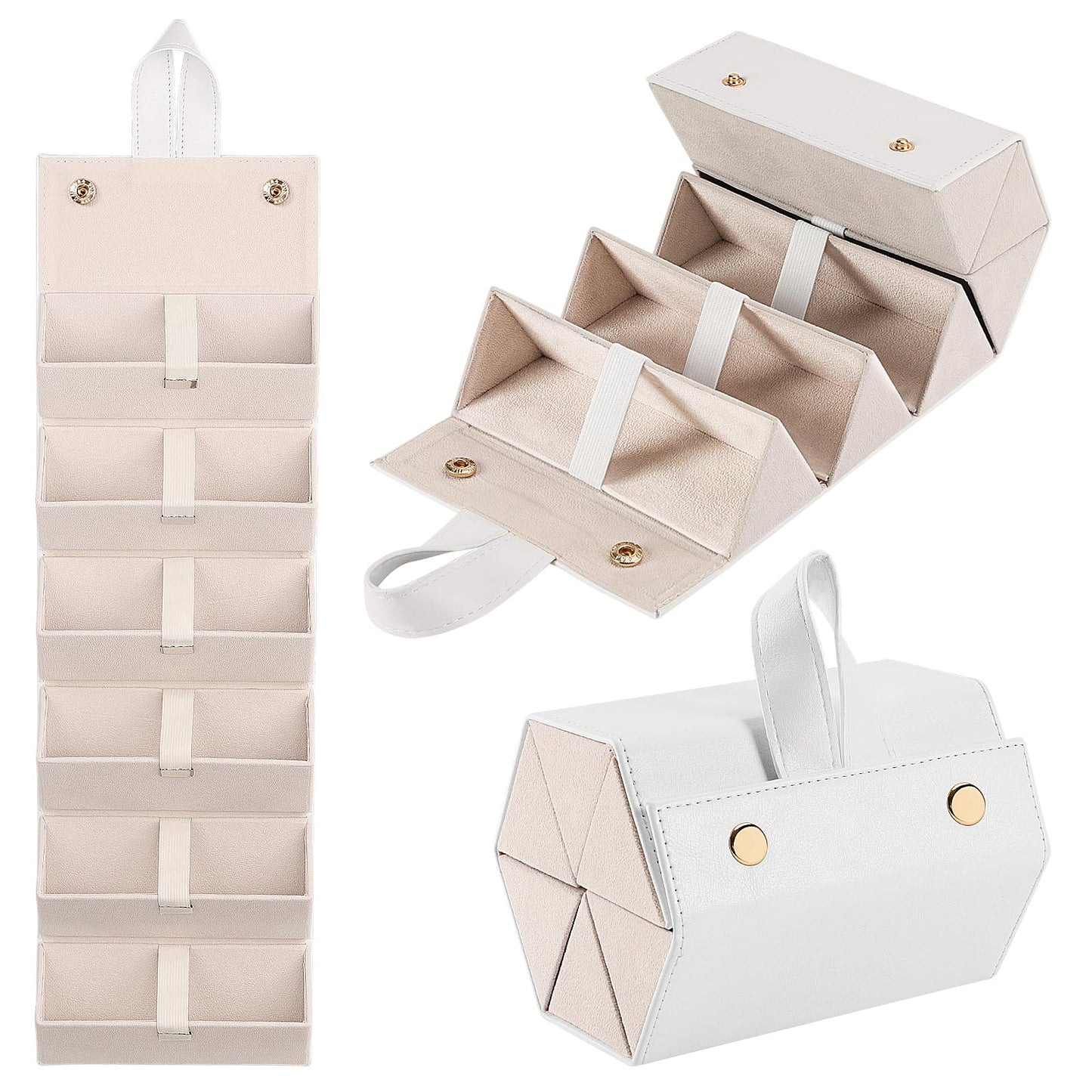 MoKo Sunglasses Organizer with 6 Slots, Foldable Travel Glasses Storage Case Holder Eyewear Display Box, Beige