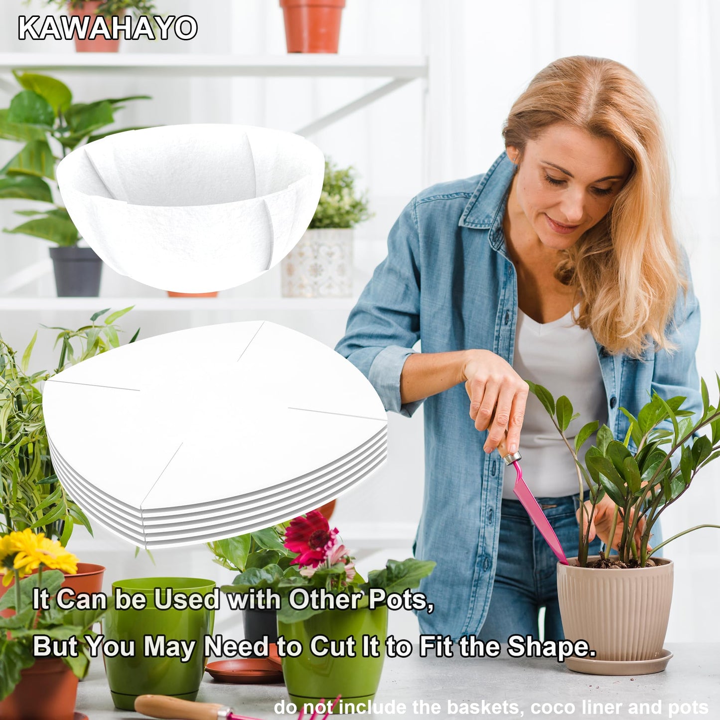 KAWAHAYO 6Pcs Self Watering Hanging Basket Liner Water Storing Liners for Coco Liner Absorb Water Mat, Plant Pot Auto Watering Device, M- fits 14" Coco Liner