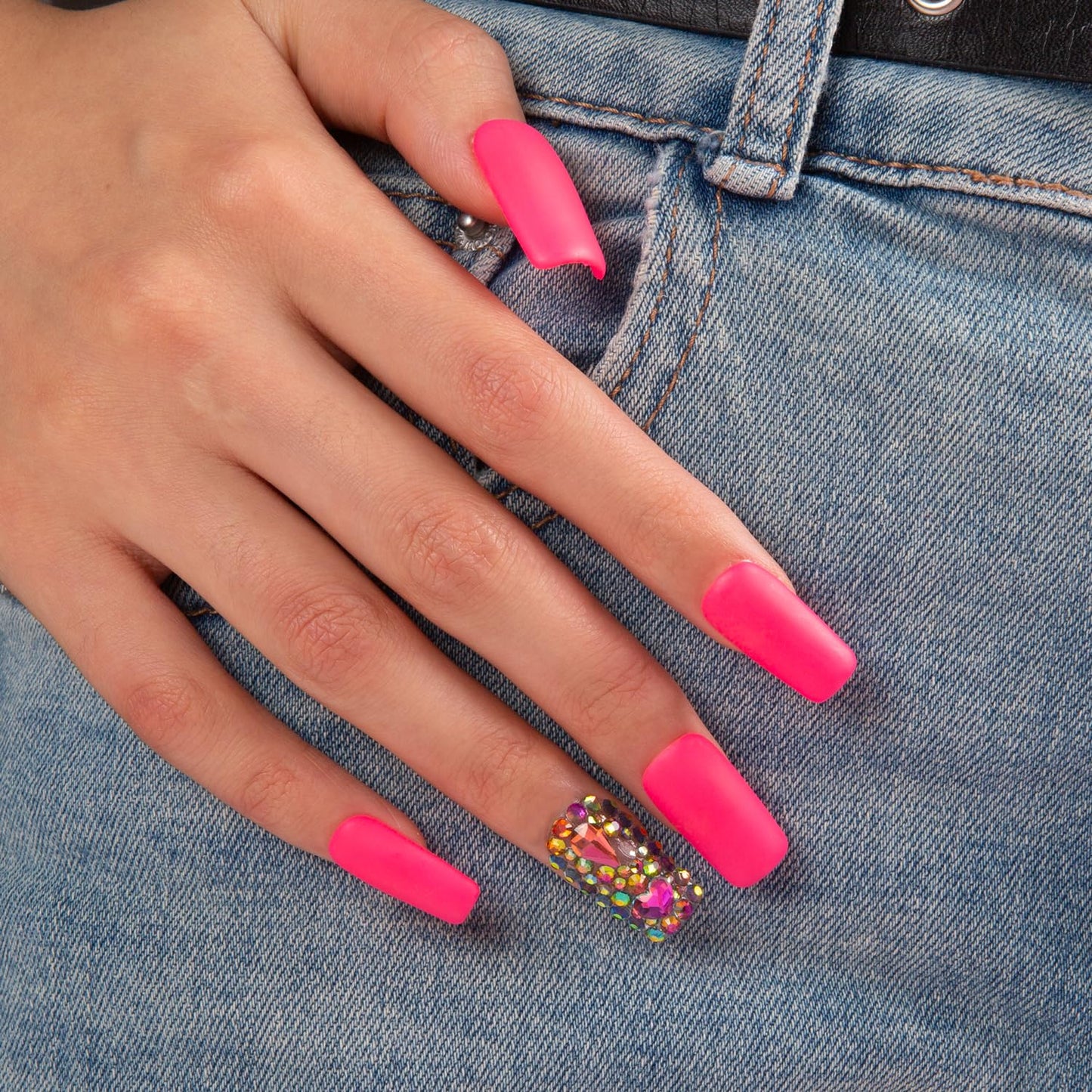 LOVFUL Press on Nails Mariposa| Handmade with Full Covered Crystals | Reusable Fake Nails | Square Regular 1.0 in | H47-L