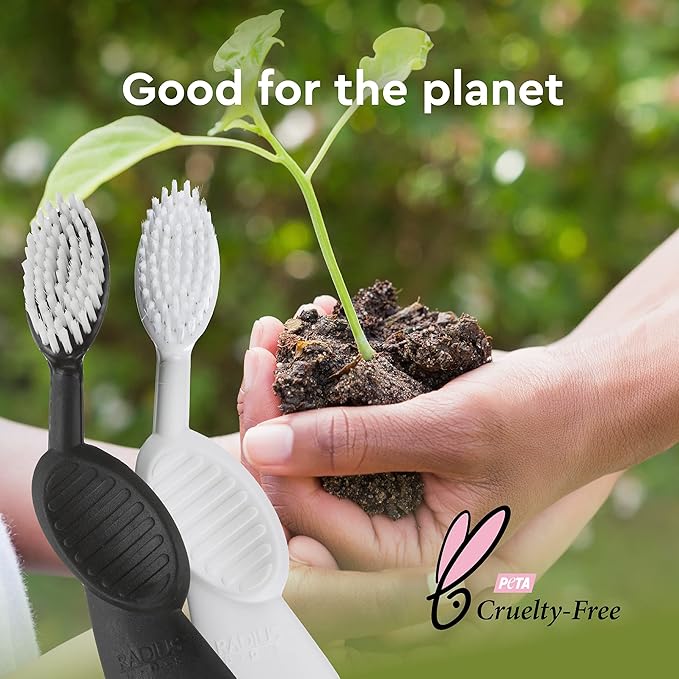RADIUS Flex Brush with Soft Bristles Toothbrush BPA Free & ADA Accepted Designed to Improve Gum Health & Reduce Issues - Left Hand - Purple/Watermelon/White - Pack of 3