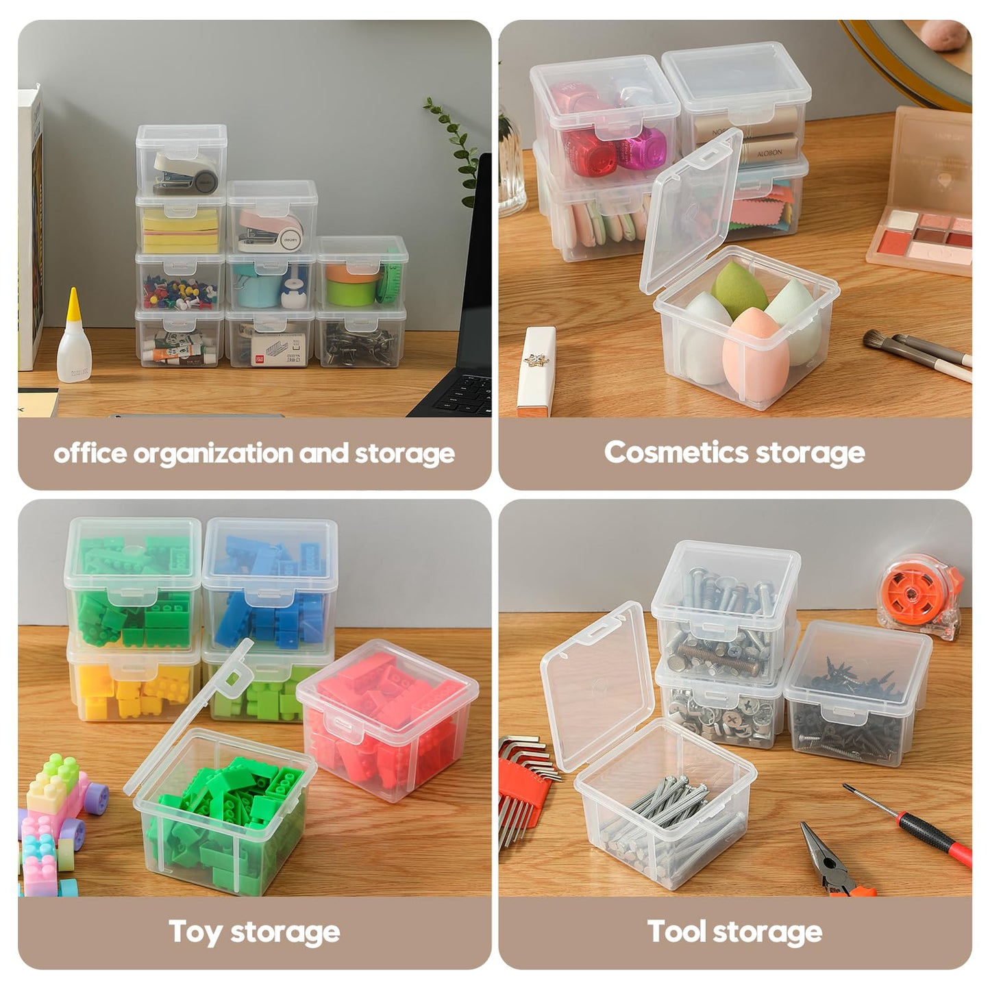 Swuj 10-Pack Small Plastic Containers with Lids, Clear Stackable Storage Boxes & Bins Organizer for Bead Organizer, Craft Storage, Stickers, Jewelry & Small Items – Square Small