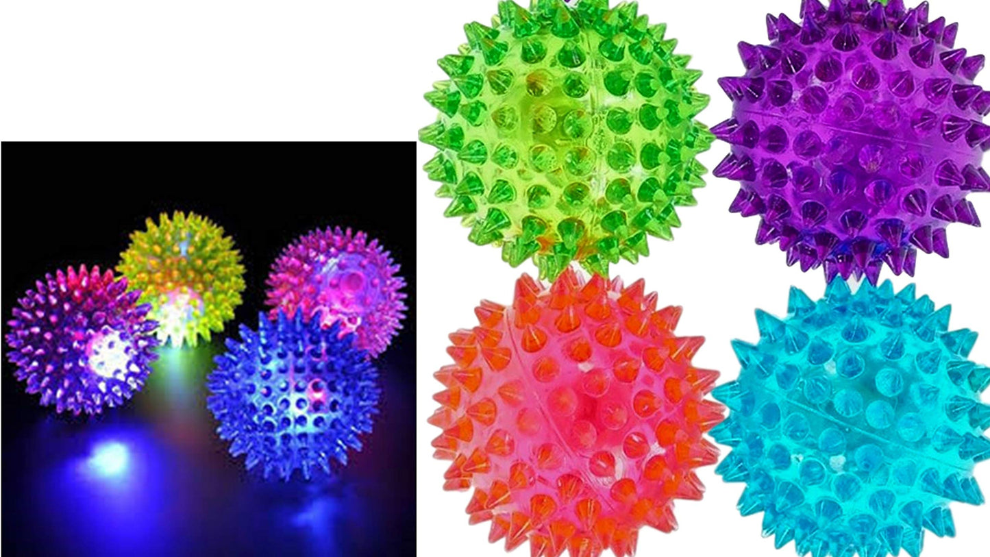 JA-RU Light Up Rubber Spike Balls (Pack of 4 with Flashing Lights) | Great Fidget Toy for Kids | Bulk Bouncing Sensory Balls | Plus 1 Bouncy Ball. #695-4p