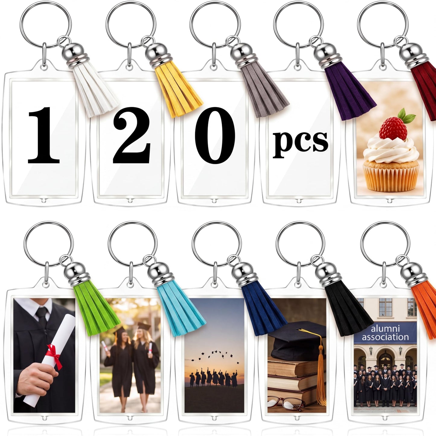 Yaomiao 120 Set Acrylic Photo Keychain with Tassel Clear Blank Custom Keychain Frame Holder Insert Picture Keyring Making Kit (Rectangle)