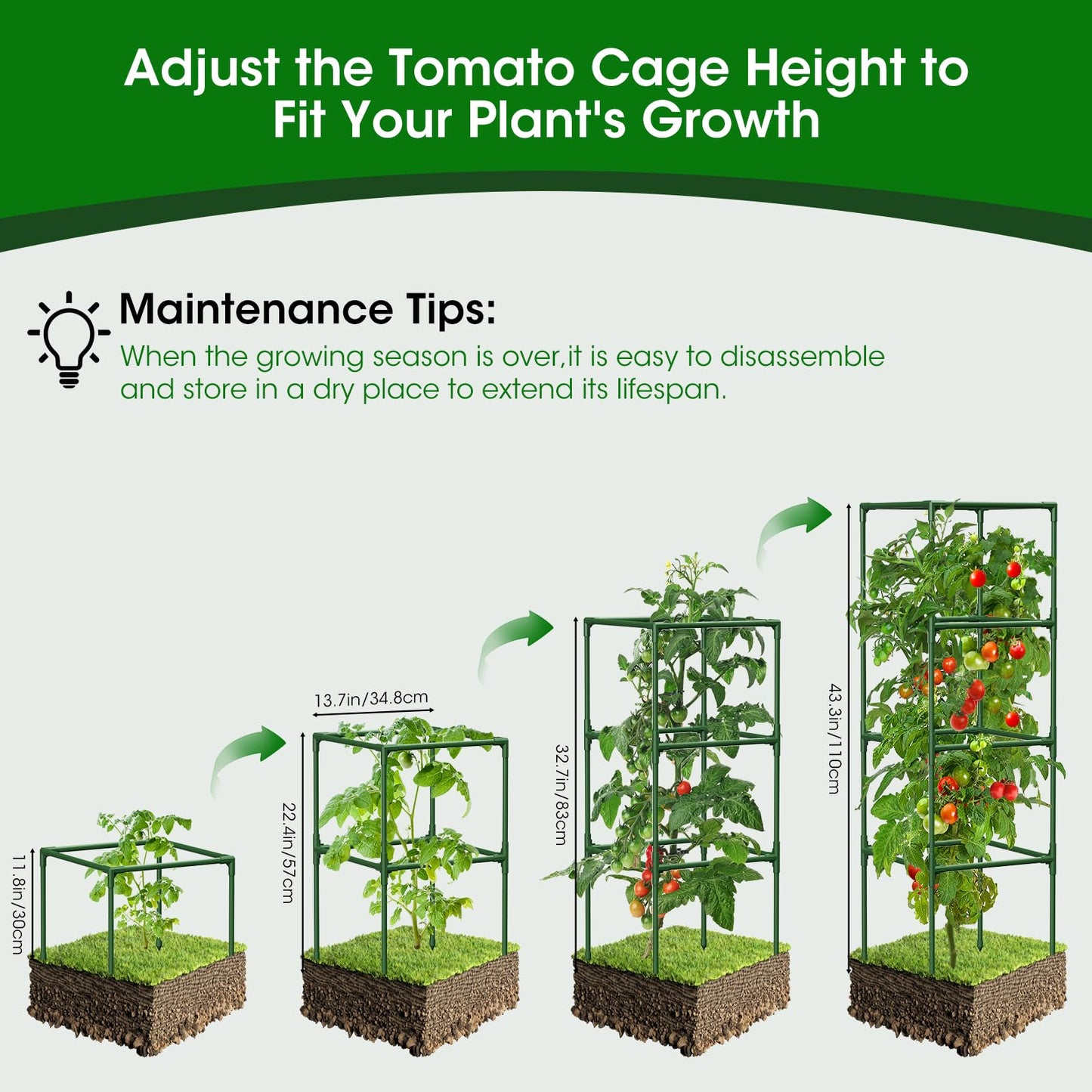 MQHUAYU 2 Pack Tomato Cage for Garden Support, 43 inch Tall Adjustable Plant Support Stakes, Tomato Trellis Extra Bold for Climbing Vegetables Plants Flowers