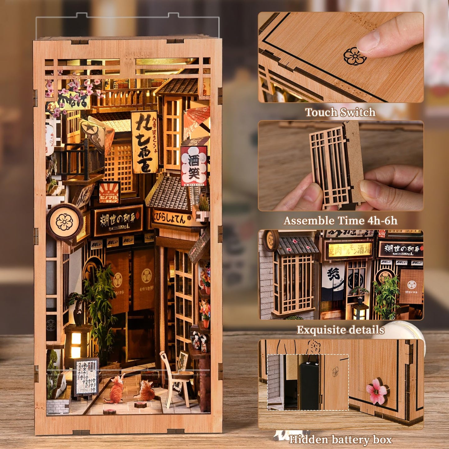 Book Nook Kit, DIY Miniature House Kit for Adults and Teens, 3D Puzzle Tiny Dollhouse House Bookshelf Decor, Adult Crafts Booknook Gifts for Book Lovers (Cat Waiting Alley)