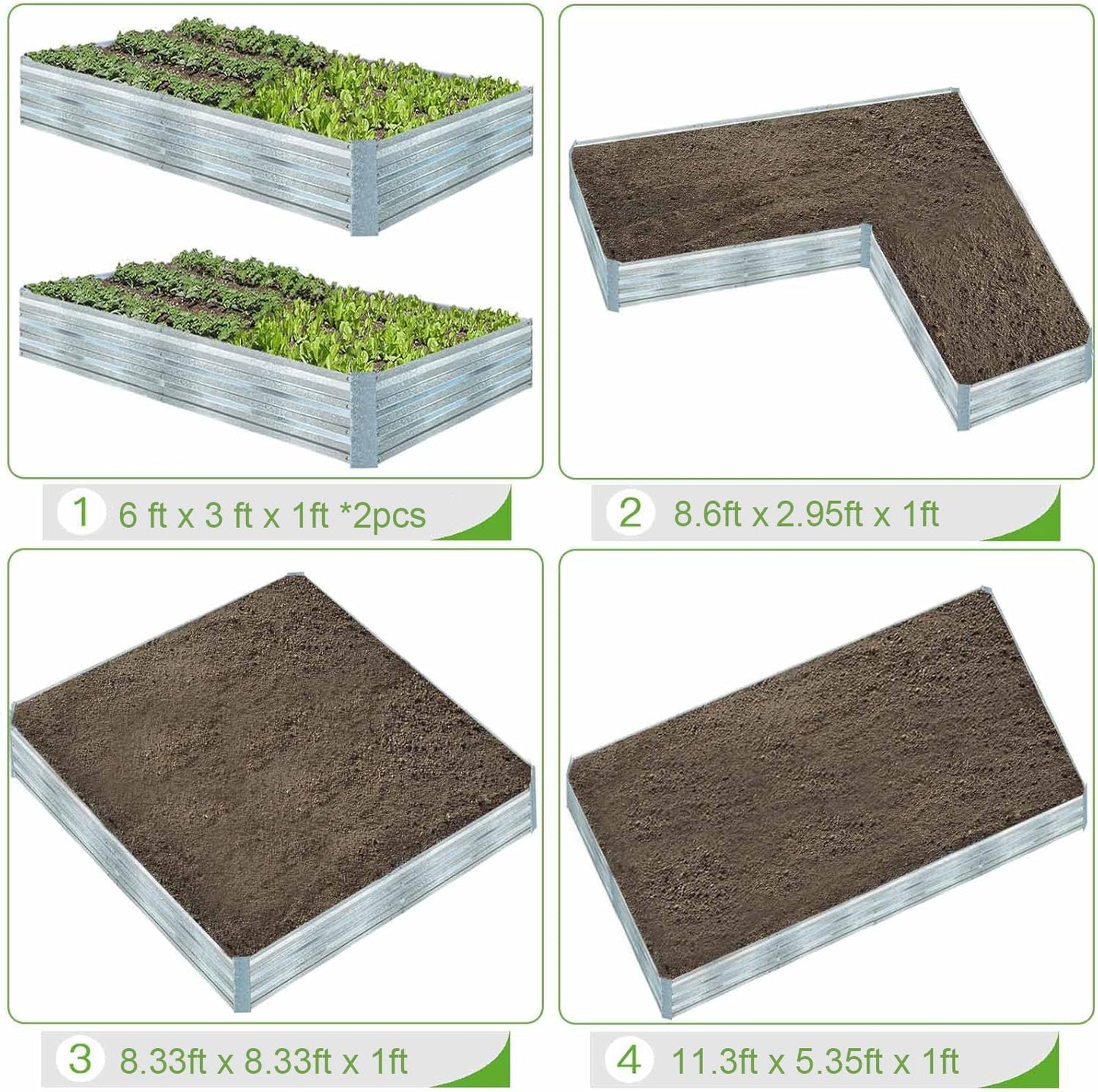 FOYUEE Galvanized Raised Garden Beds 2-Pack (6x3x1ft Each) – Popular Heavy-Duty Metal Planter Box with 4 Support Bars for Vegetables, Herbs, Flowers, Space-Saving Size for Small Yards & Patios