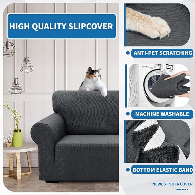 XINEAGE 2026 New 1 Piece Couch Covers for 3 Cushion Couch (79"-91") Stretch Sofa Cover Slipcover Pet Friendly Soft Washable Furniture Protector with Elastic Bottom for Kids,Dog (Sofa, Dark Gray)