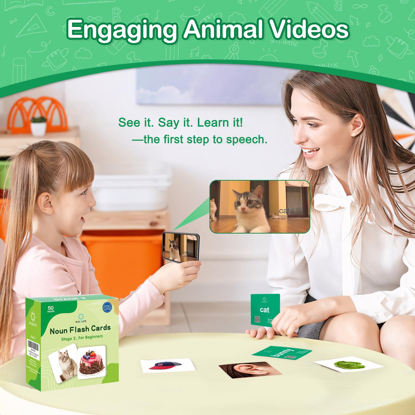 ALSOLIFE Thick & Durable Sight Words Flash Cards for Kindergarten，50 First Words Fun Video Flash Cards for Toddlers，Speech Therapy Help Learning & Play Game，Kids Aba Therapy Learning Materials