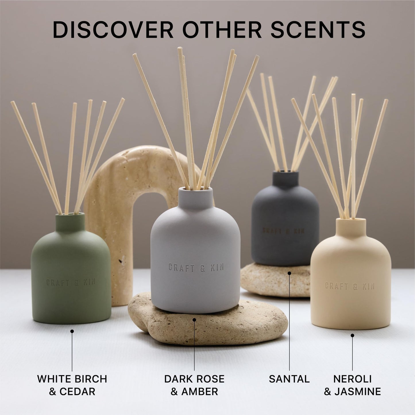 Craft & Kin Reed Diffuser for Home & Bathroom – White Birch & Cedar Holiday Reed Diffuser Set with Fragrance Sticks, Long-Lasting Alcohol-Free Winter Scent, Earthenware Collection, 6.7oz