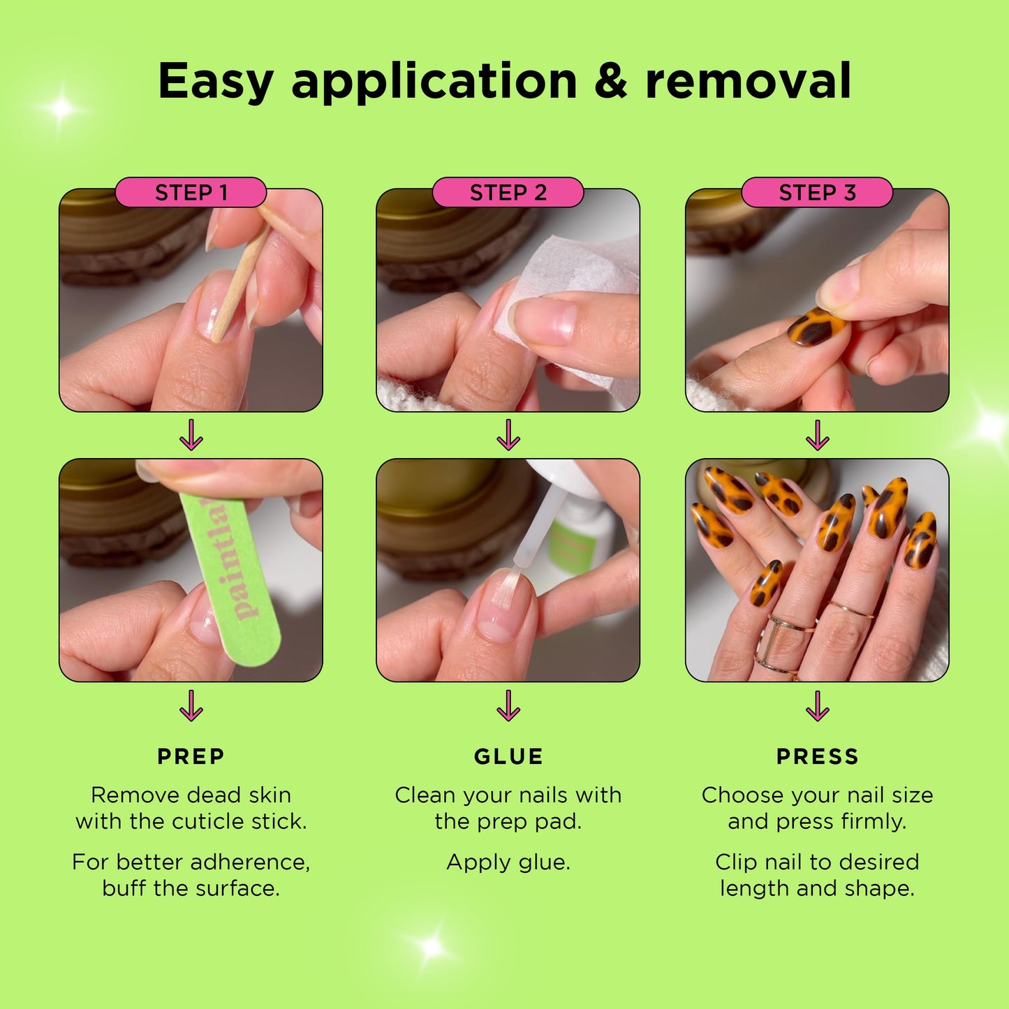 PaintLab Press-On Nails Manicure Kit, Neon Green Oval, 30-Piece Set, Long-Lasting Fake Nails with Glue, File, Prep Pad & Cuticle Stick