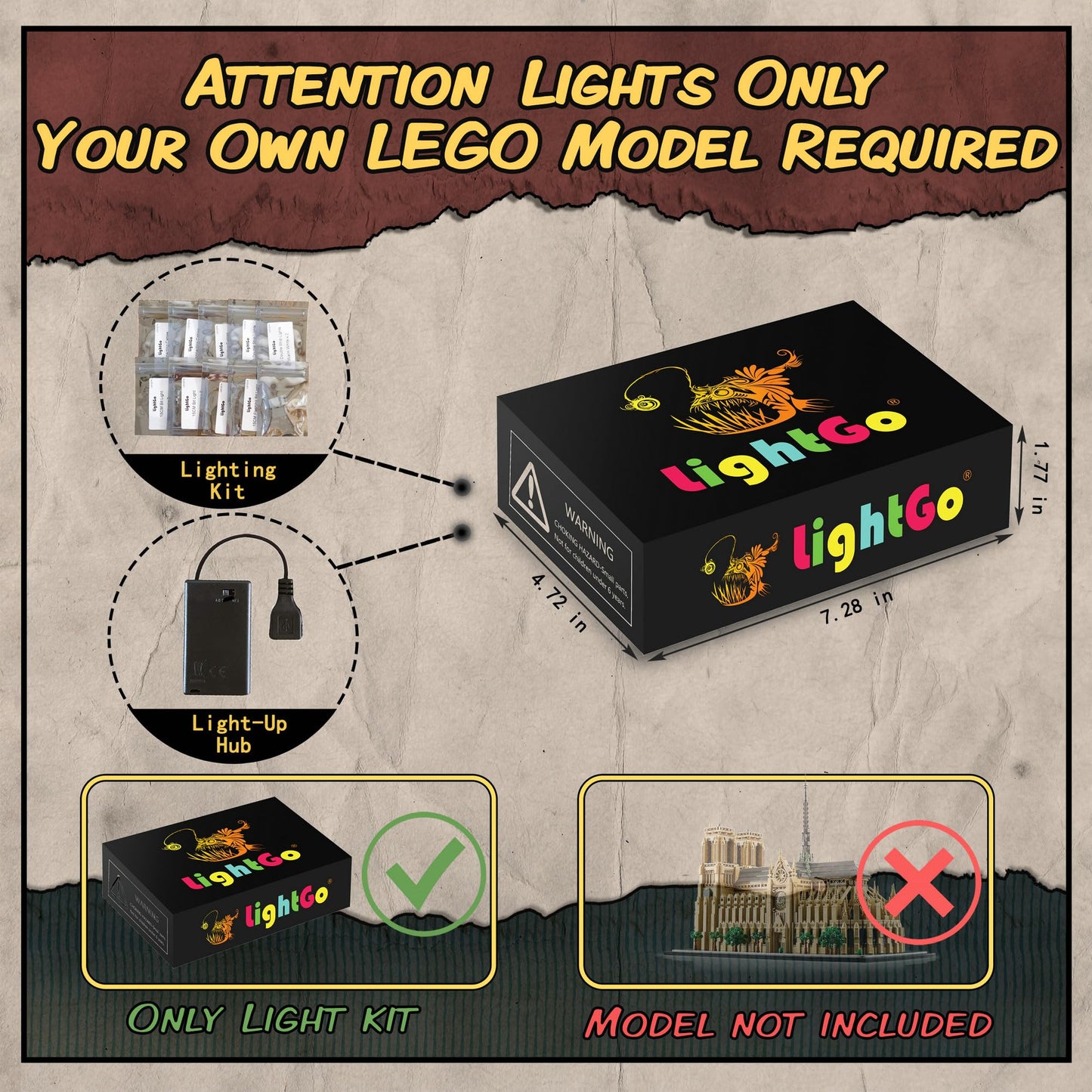 LightGo LED Lighting Kit Designed for Lego 21061 Notre-Dame de Paris Building Set - Not Include Model (Remote Version)
