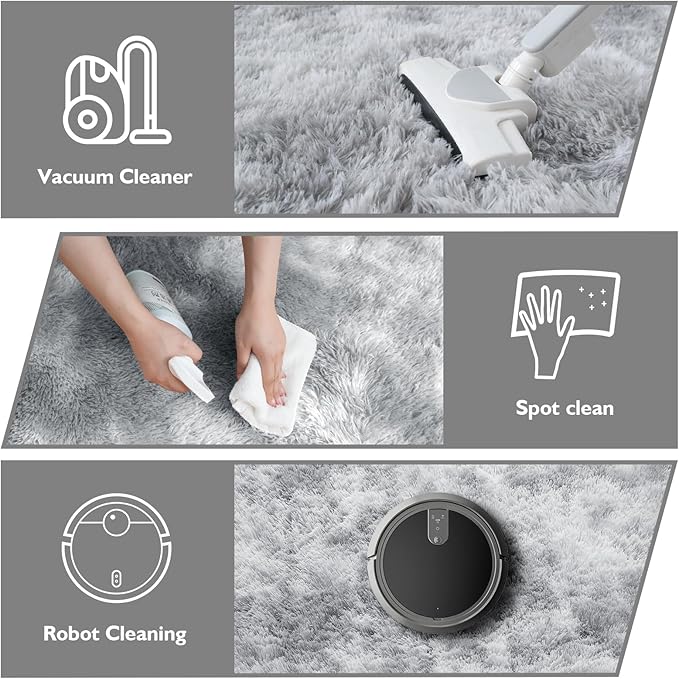 Shag Area Rug for Bedroom 5x8,Tie-Dyed Grey Fluffy Area Rugs for Living Room,Soft Fuzzy Rug Non-Shedding Indoor Plush Carpet for Kids Bedroom Nursery Dorm Home Decor