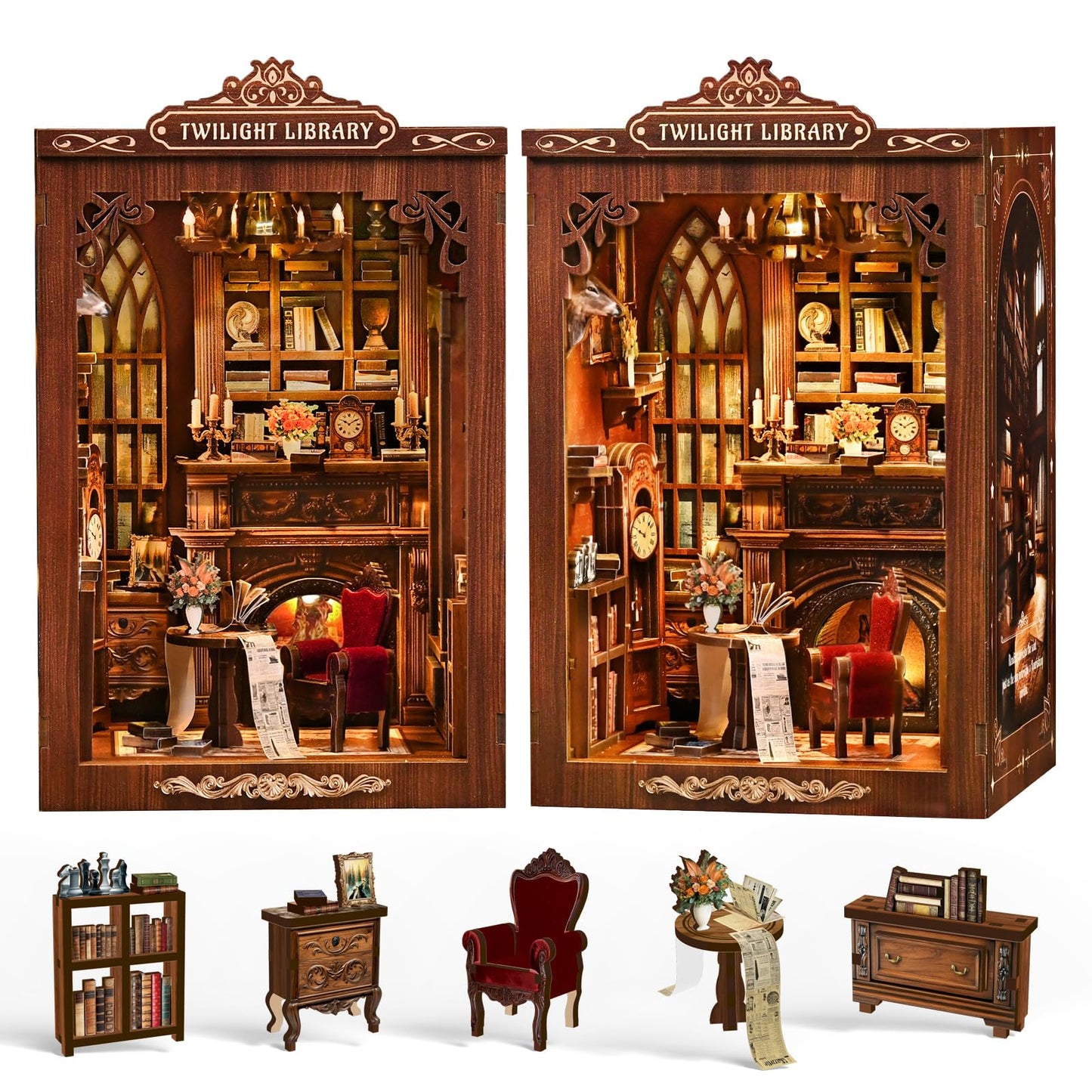 Soothee DIY Book Nook Kit with LED Lights | 3D Puzzles for Adults & Teens, Miniatures and Model Building Kits for Bookshelf Decor, Relaxing & Unique Gift for Craft Lovers | Twilight Library