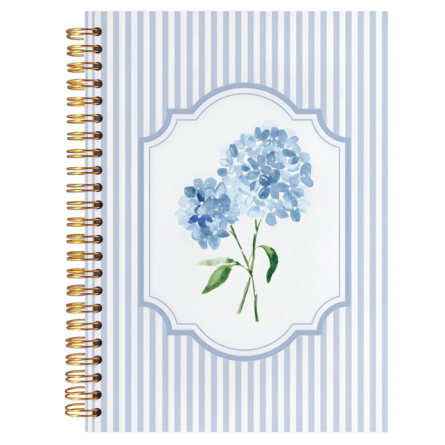 ignytiger Blue Hydrangea Notebook Journal, Hydrangea Gifts, Cute Blue and White Stripes Girly Floral Journal Spiral Notebook Aesthetic Office Supplies, 5.5x8.3 Inch