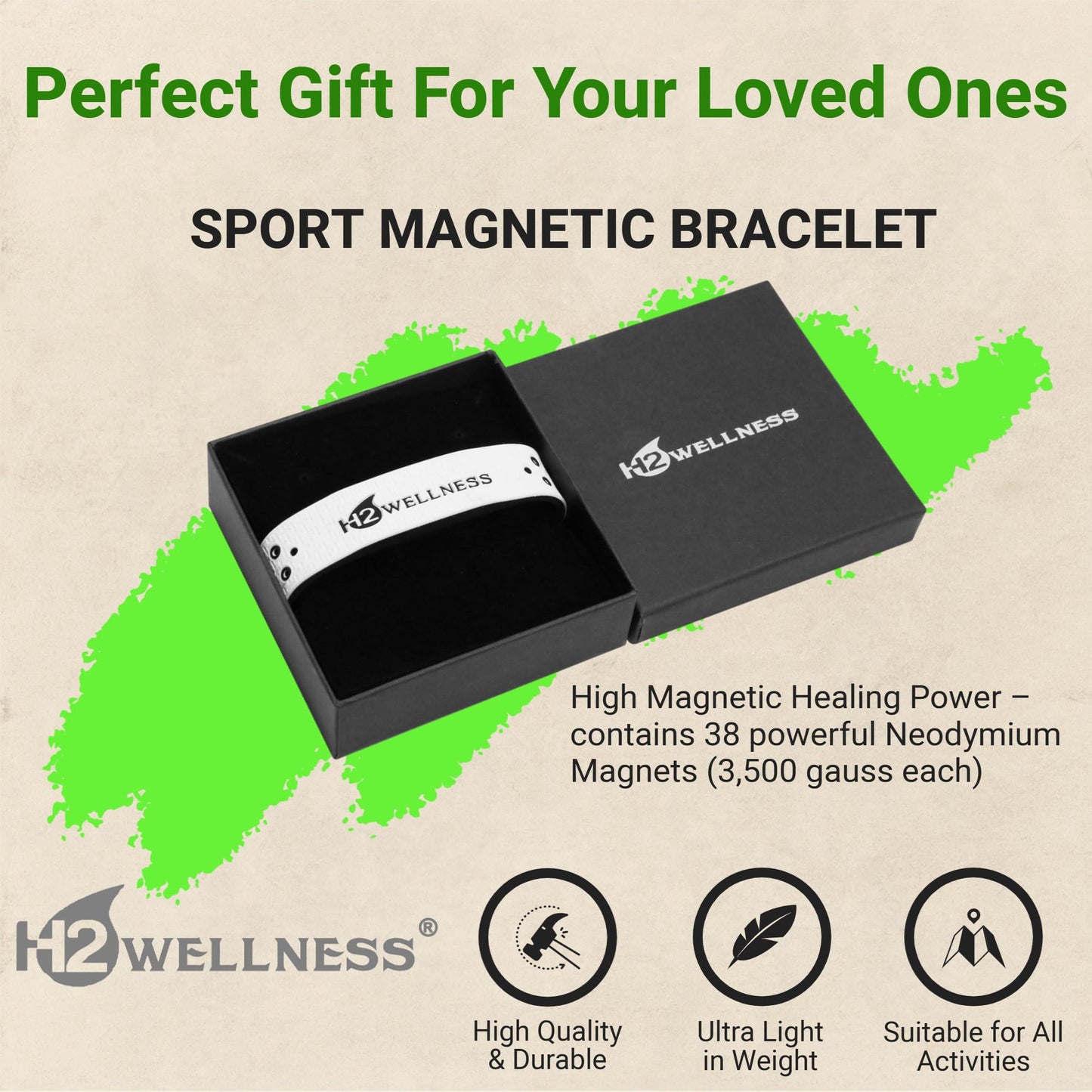 H2WELLNESS Magnetic Therapy Bracelet Super Ultra Strength Waterproof Breathable Comfortable Adjustable Infused with Titanium and Copper Sport Band (Small-White)