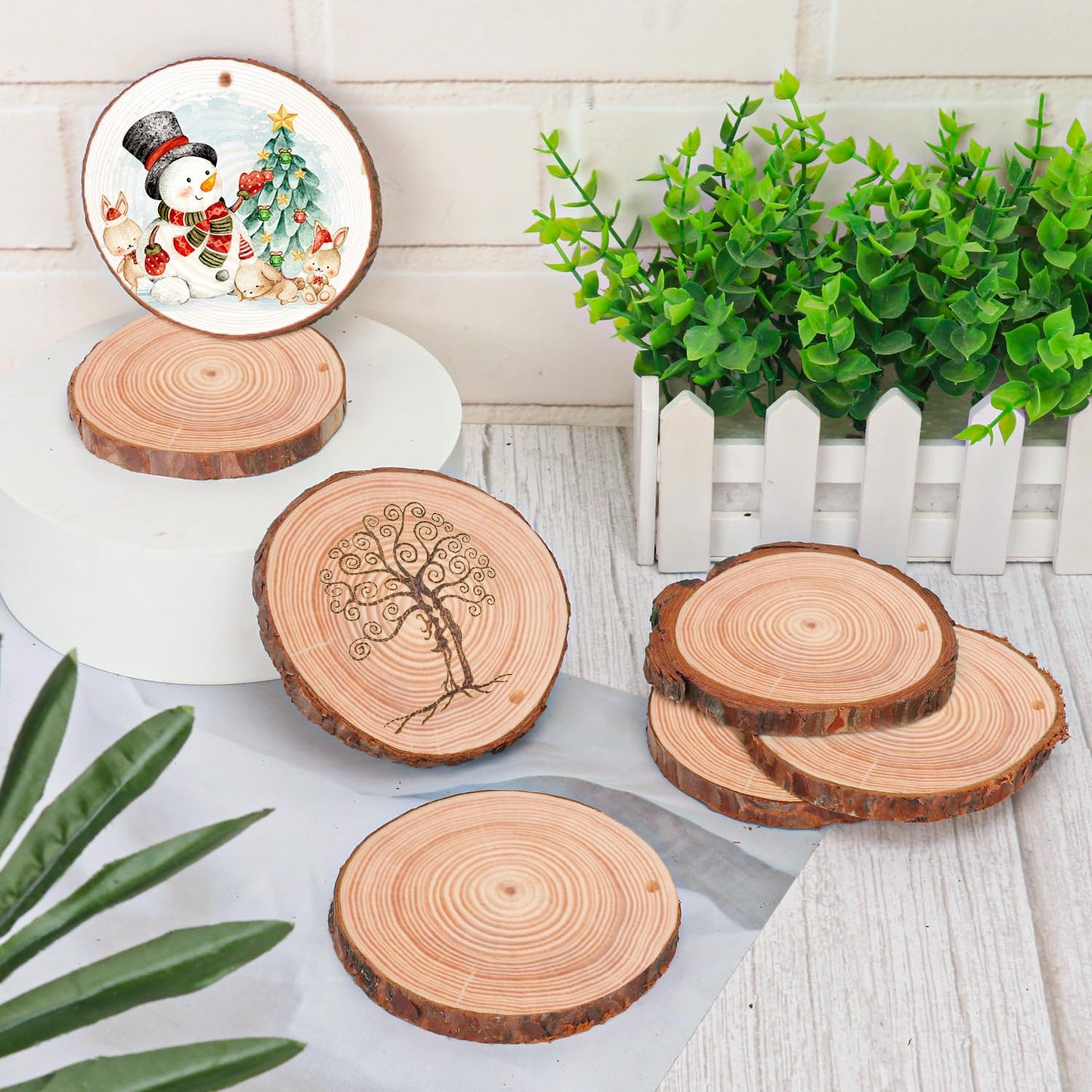 Geytetqi 76 PCS Small Wood Slices with Hole for Crafts, 3.5 Inch - 4 Inch Mini Wood Slices for Christmas Ornaments Rustic Wedding Decoration DIY Crafts, and More(Include 2 Rope)