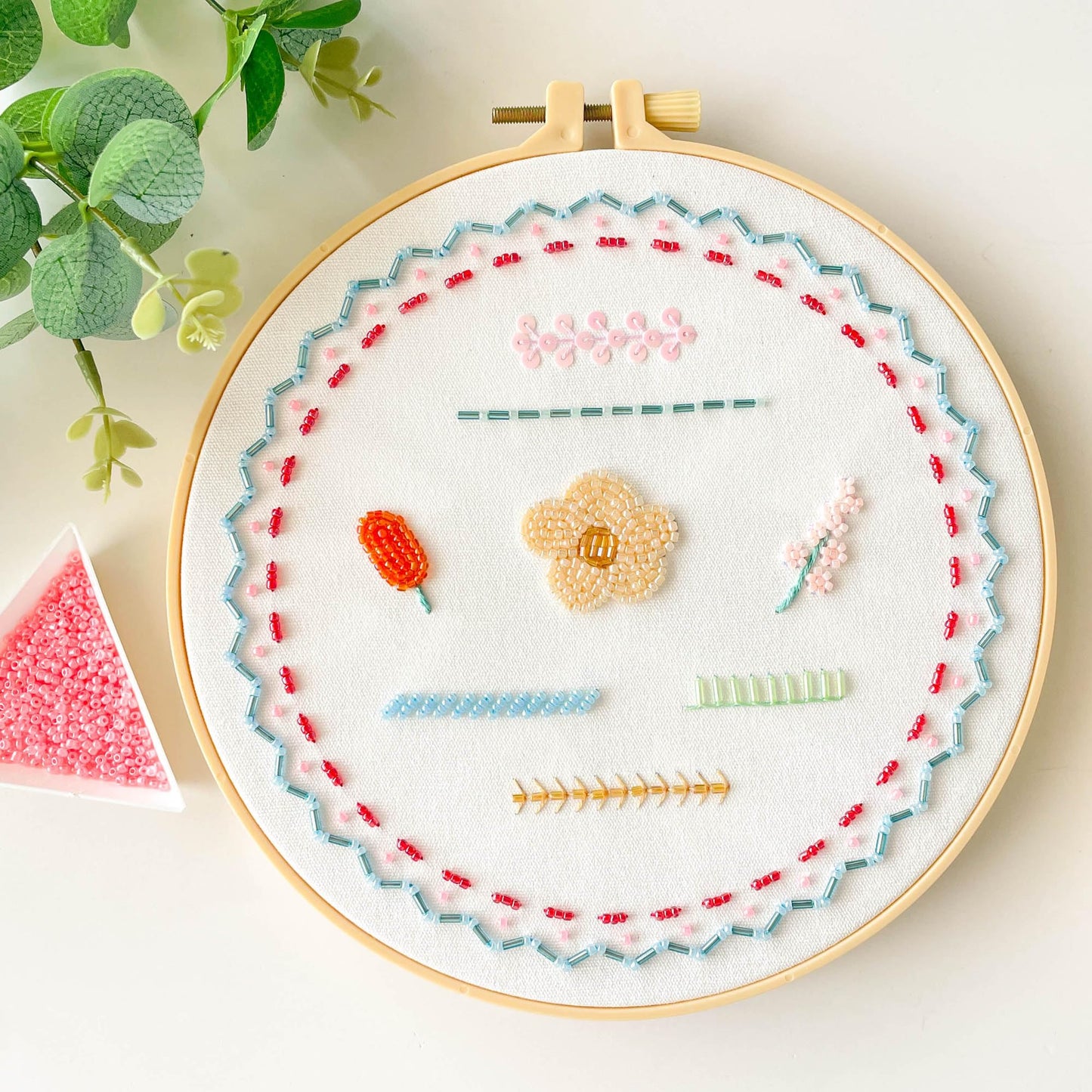 Myfelicity Bead Embroidery kit with Floral Patterns, Colorful Thread Sets, and Instructions, Suitable for Beginners and Adults, Box Packaging