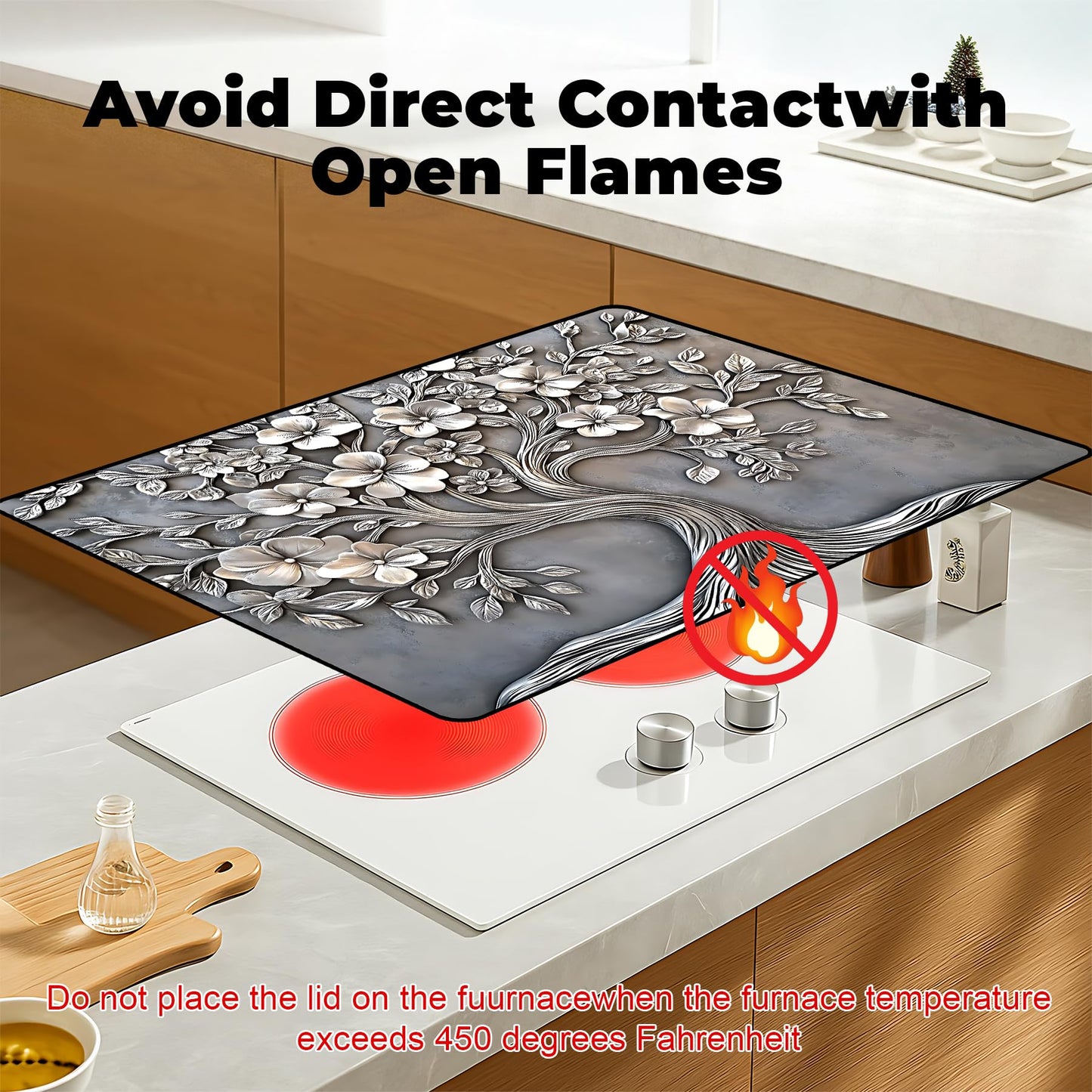 BSFHH Heat-Resistant Glass Stove Top Cover with Anti-Slip Rubber Coating – Electric Stove Protector, Scratch-Resistant, Expands Counter Space, Stylish Kitchen Decor (Tree)