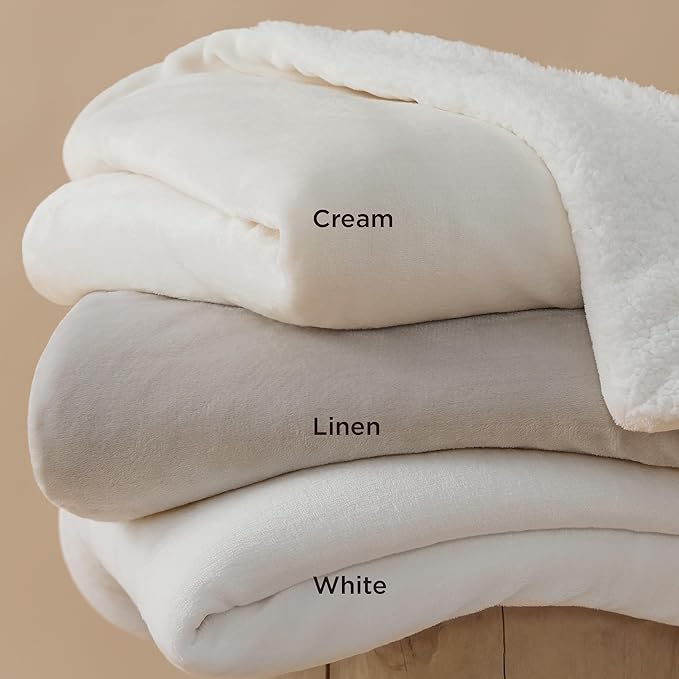Bedsure Sherpa Fleece Throw Blanket for Couch - Thick and Warm, Soft Fuzzy Plush Throw Blanket for Winter, Linen, 50x60 Inches