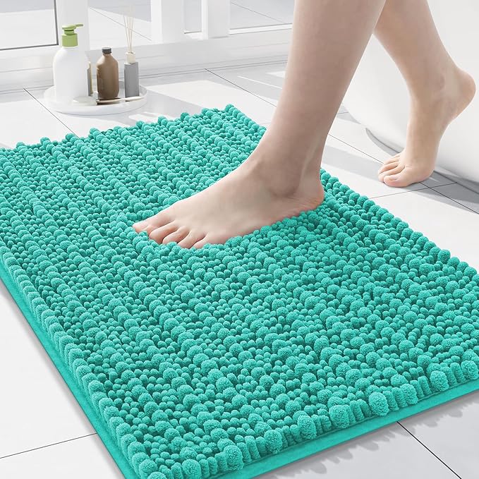 Arotive Luxury Chenille Bathroom Rug Mat, Extra Soft Thick Absorbent Shaggy Bath Rugs, Non-Slip Machine Wash Dry, Plush Bath Mats for Bathroom, Shower and Tub, 30x17, Teal