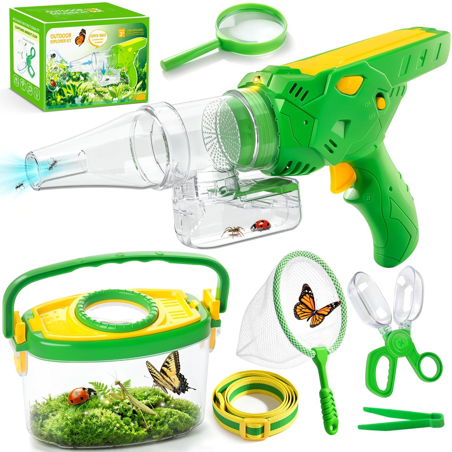SOLIEHOO Bug Catcher for Kids 3-12, Bug Vacuum Bugs Catching Release Kit, Magnifying Glass Bug Collector Butterfly Net Bugs Grabber Insect Catcher Tweezers, Boys Outside Explorer Toys Birthday Gift