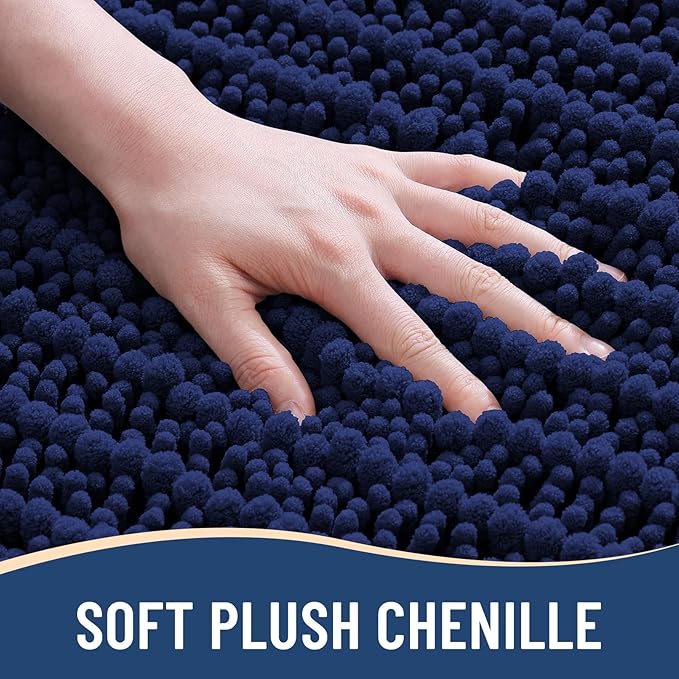 Arotive Luxury Chenille Bathroom Rug Mat, Extra Soft Thick Absorbent Shaggy Bath Rugs, Non-Slip Machine Wash Dry, Plush Bath Mats for Bathroom, Shower and Tub, 34x21, Navy