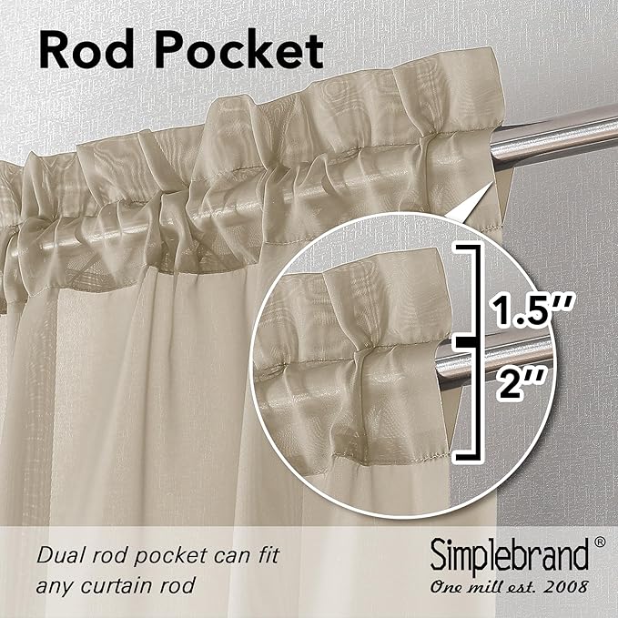 Simplebrand Taupe Sheer Curtains 96 Inches Long, Light Filtering Light Brown Rod Pocket Solid Color Window Sheer Curtain Panels, Elegant Curtains & Drapes for Living Room, Bedroom 2 Panels, 42" W