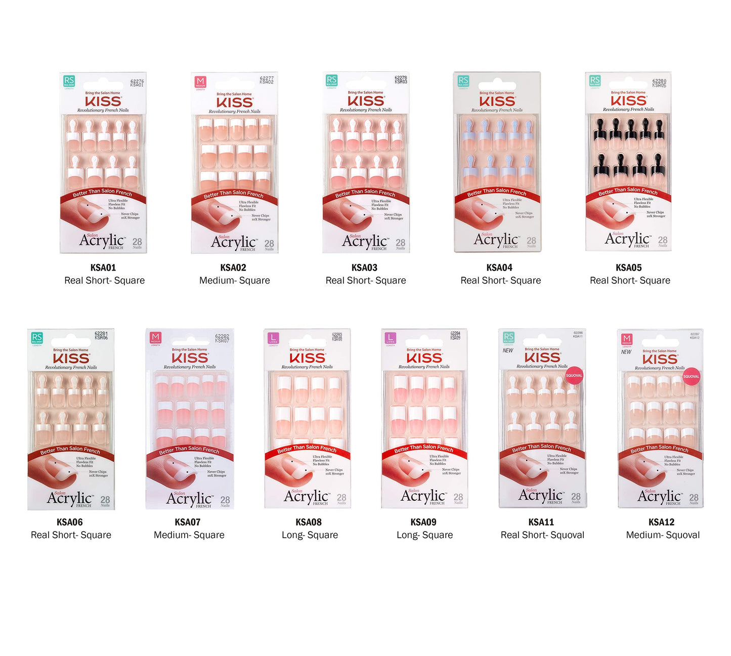 Kiss Salon Acrylic French 28 Count Long Length Nude (Pack of 2)