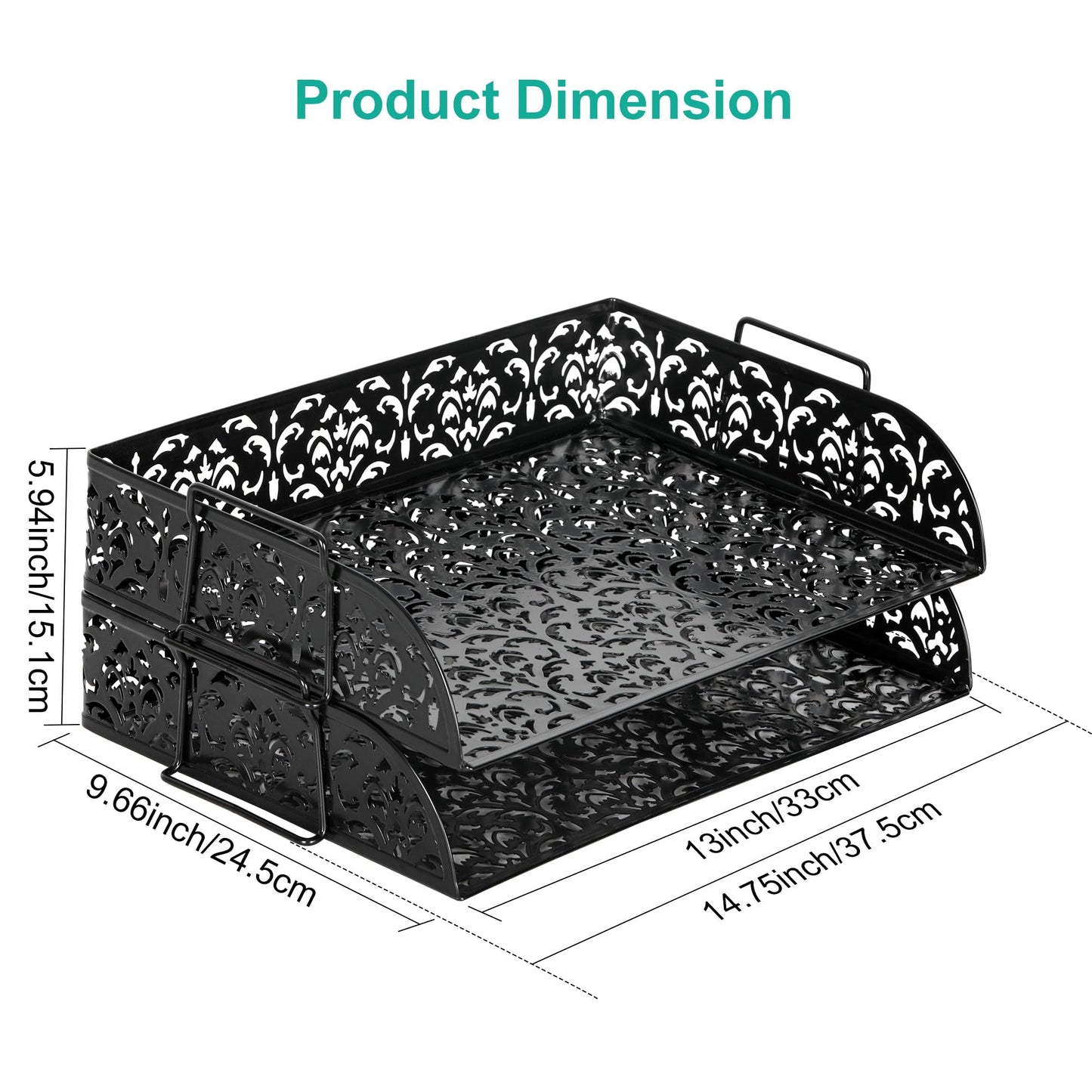 EasyPAG Paper Organizer for Desk 2 Tier Stackable Paper Tray for A4 Legal Size Folders Metal File Storage Desktop Organizer for Home Office School Teacher, Black