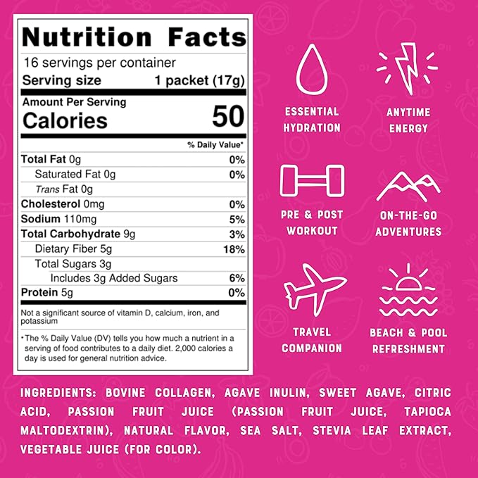 Bare Bones Passion Fruit Elevated Drink Mix | Light & Flavorful | Gluten-Free & Naturally Sweetened | On-the-Go Stick Single-Serve Packs Powdered Refreshment | 5g Protein | 16 Packets (.60 oz)
