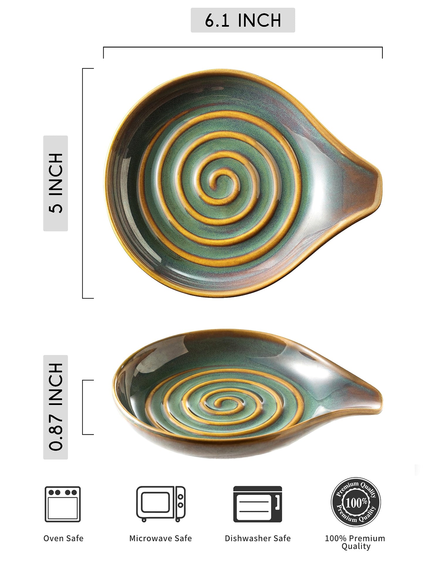 LAUCHUH Spoon Rest for Kitchen Counter,5" Spoon Holder for Kitchen Counter Stove Top Ceramic Spatula Holder for Mother's Day, Ladle, Spatula, Spoons or Tongs, Unique Green