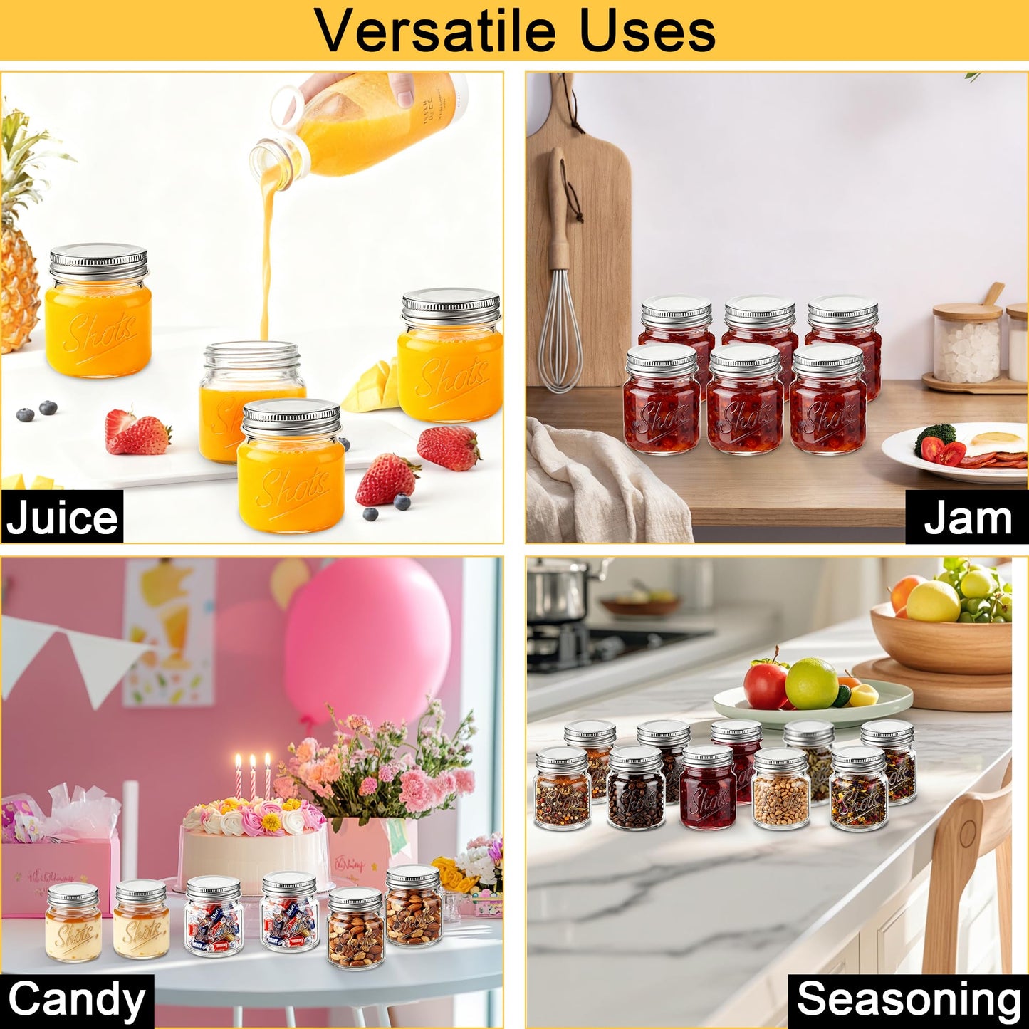 WYIPOLZI 16 Pcs 2 Oz Mini Mason Jars Bulk with lids, Small Shot Bottles Clear Shooter Glass for Bars, Storage Containers for Jam Honey Spice Candy DIY Crafts