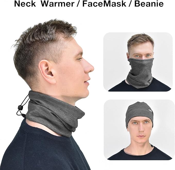 MCTi Neck Gaiter Warmer Winter Fleece Scarves Beanie Hat for Skiing Cycling Elastic Closure