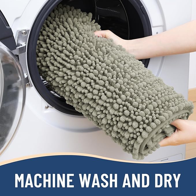 Arotive Luxury Chenille Bathroom Rug Mat, Extra Soft Thick Absorbent Shaggy Bath Rugs, Non-Slip Machine Wash Dry, Plush Bath Mats for Bathroom, Shower and Tub, 47x24, Warm Taupe