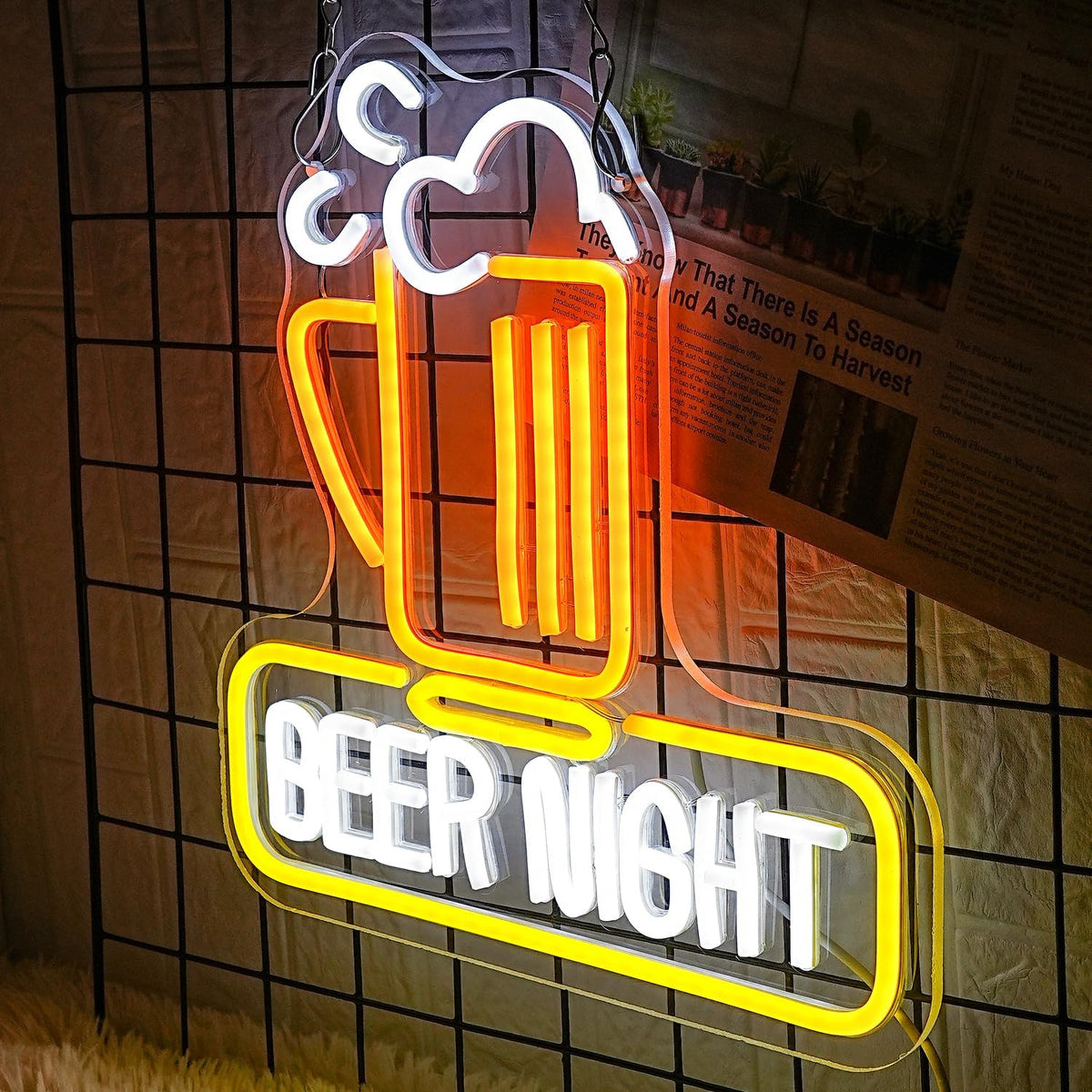 Beer Night Neon Sign for Man Cave Bar Decor Yellow White Beer Neon Light Bar Neon Sign Wall Art for Bedroom Beer Pub Man Cave Restaurant Party Decor
