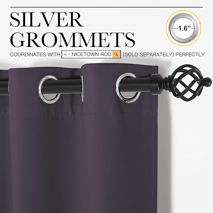 NICETOWN Greyish Purple Blackout Curtains 86 inches Length for Living Room, 2 Panels, 55" Wide, Thermal Insulated Long Drapes for Large Window