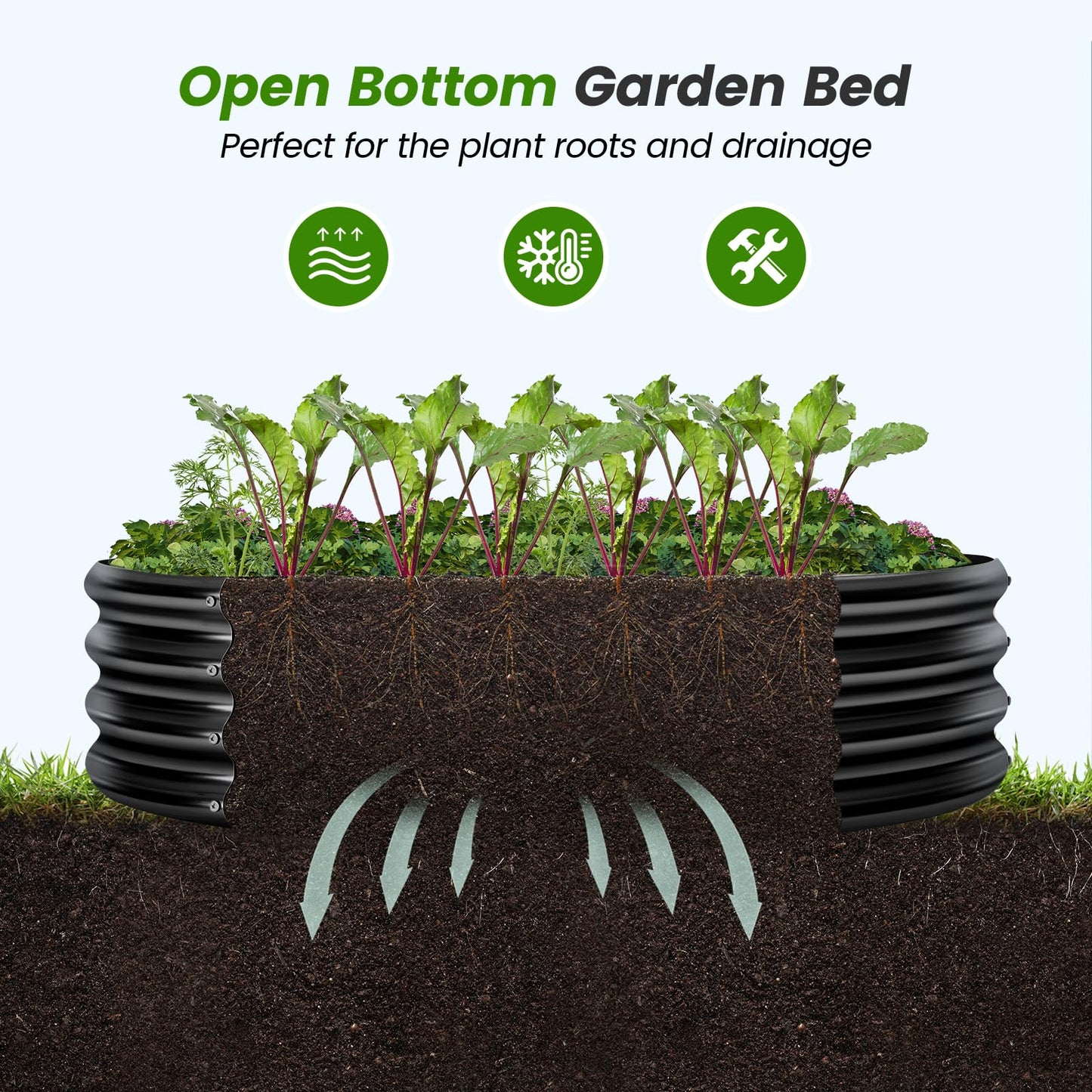 Land Guard 2×2×0.95ft Galvanized Raised Garden Bed Kit, Round Galvanized Planter Raised Garden Boxes Outdoor, Large Metal Raised Garden Beds for Vegetables, Deep Gray
