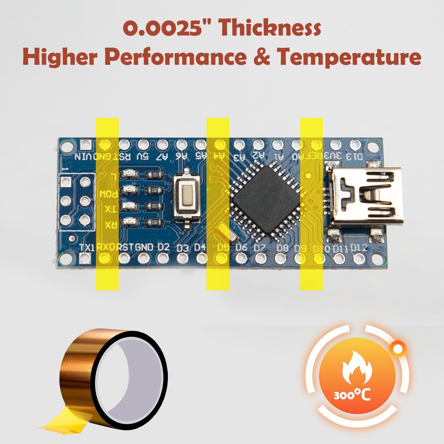 XIISVINT 2 Rolls Heat Transfer Tape High-500 Fahrenheit Degree Heat Resisitant Adhesive Temperature Polyimide Tape for Soldering Electrical Masking 3D Printer Application