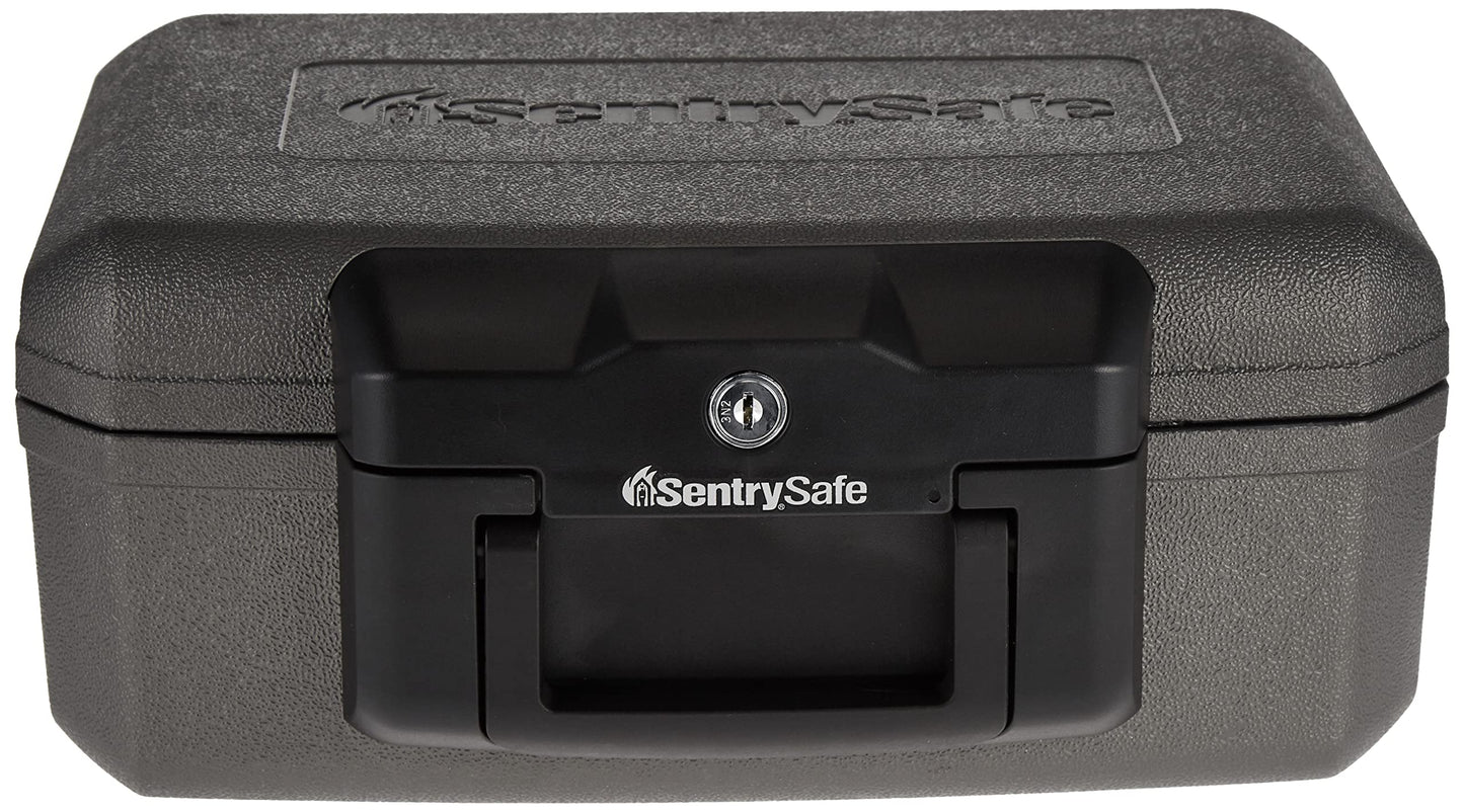 SentrySafe Fireproof Safe with Key Lock, Chest Lock Box for Home or Travel Secures Money, Documents, 0.18 Cubic Feet, 6.1 x 14.3 x 11.2 Inches, 1210