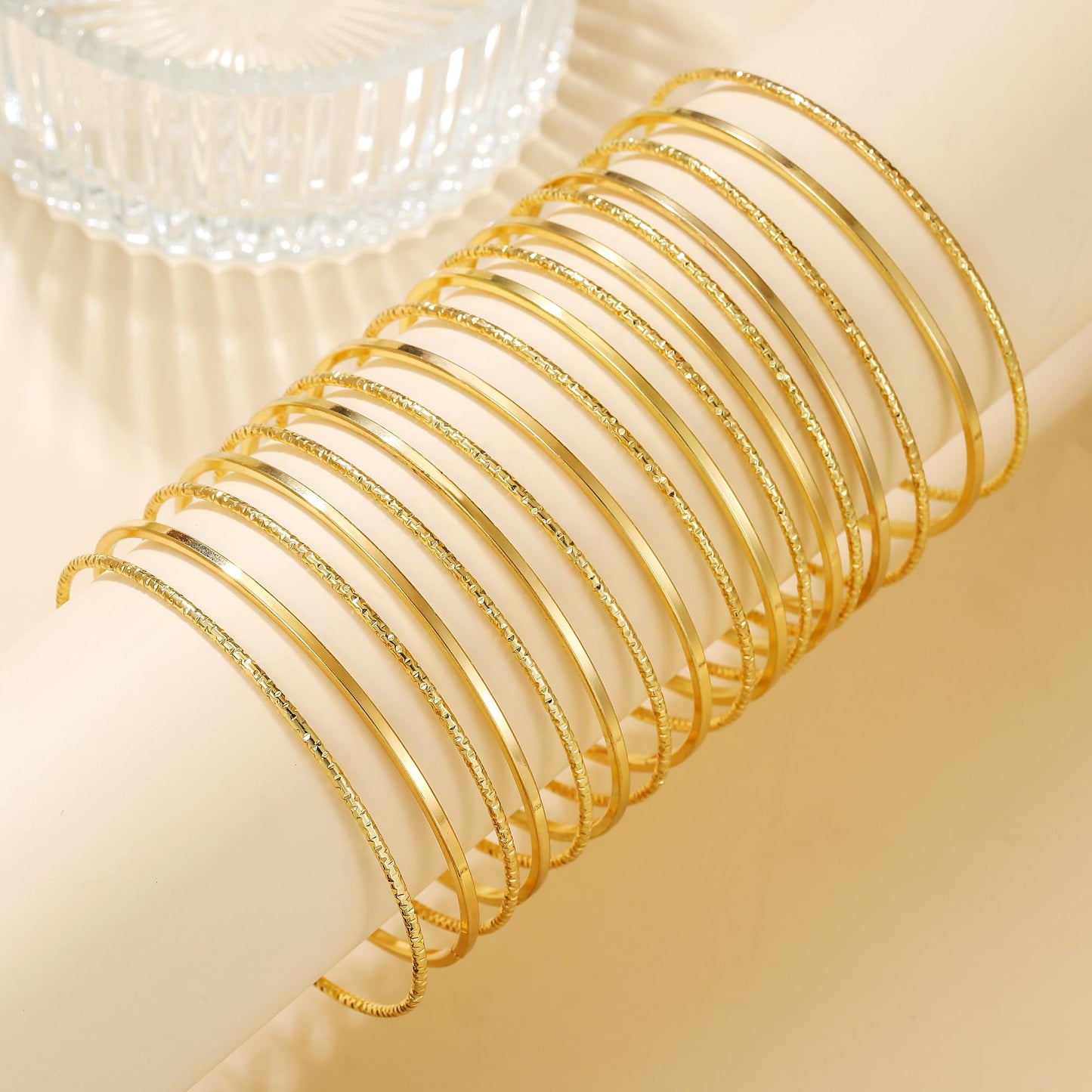 AYWFCBF Gold Bracelets for Women, 20 Pcs Boho Stackable Bangles Multi Layer Textured Chunky Bracelets Jewelry Set for Women