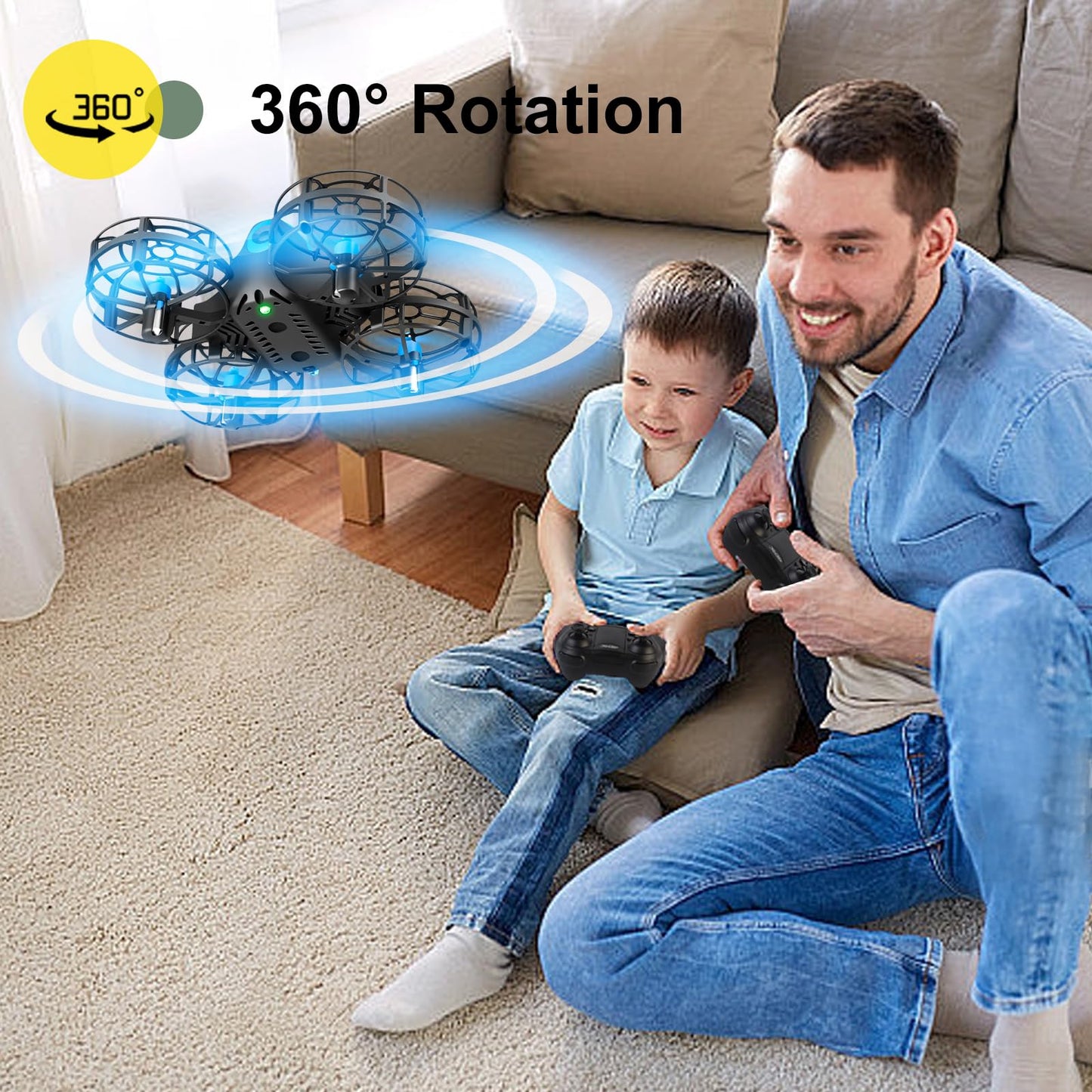 4DRC V18 Mini Drone with 2 Control Methods for Kids Beginners, 3D Flips, Lights, Headless Mode, 3 Speeds Adjustable, Auto Hover, Altitude Hold, 2 Batteries, RC Quadcopter Drones Fly Gift Toy for Boys
